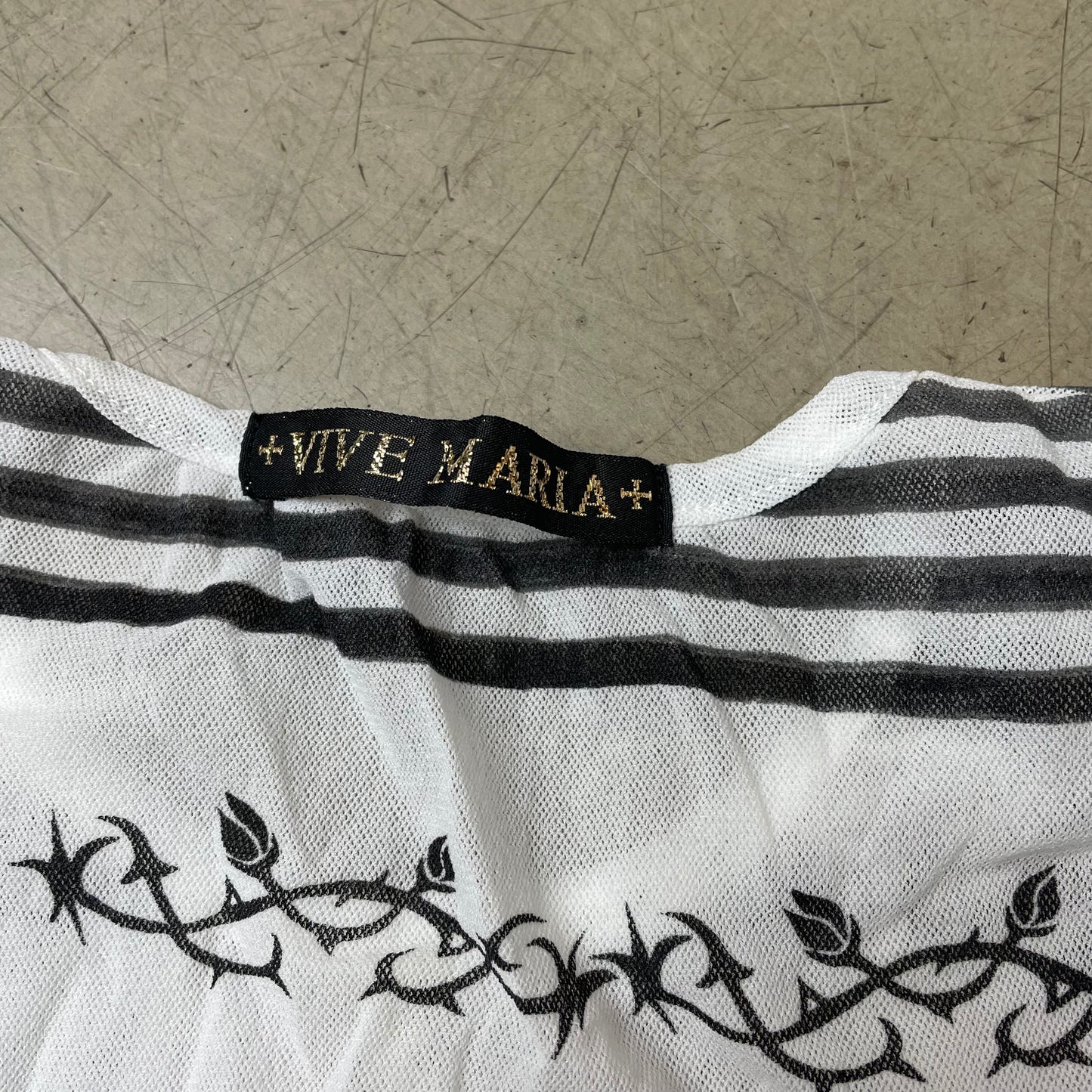 (S) 2000s Vive Maria Mesh Print Shirt Top „Heart & Dagger“ weiß schwarz