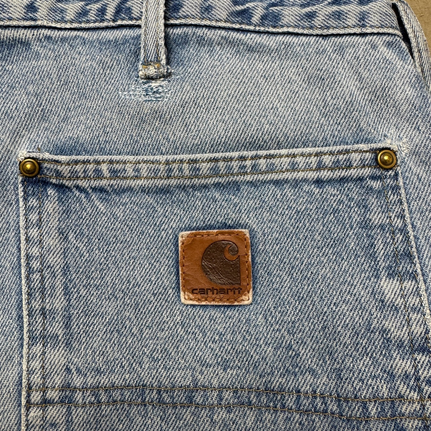 (XL) Carhartt Double Knee Carpenter Workwear Denim Pants Hellblau W36/L32