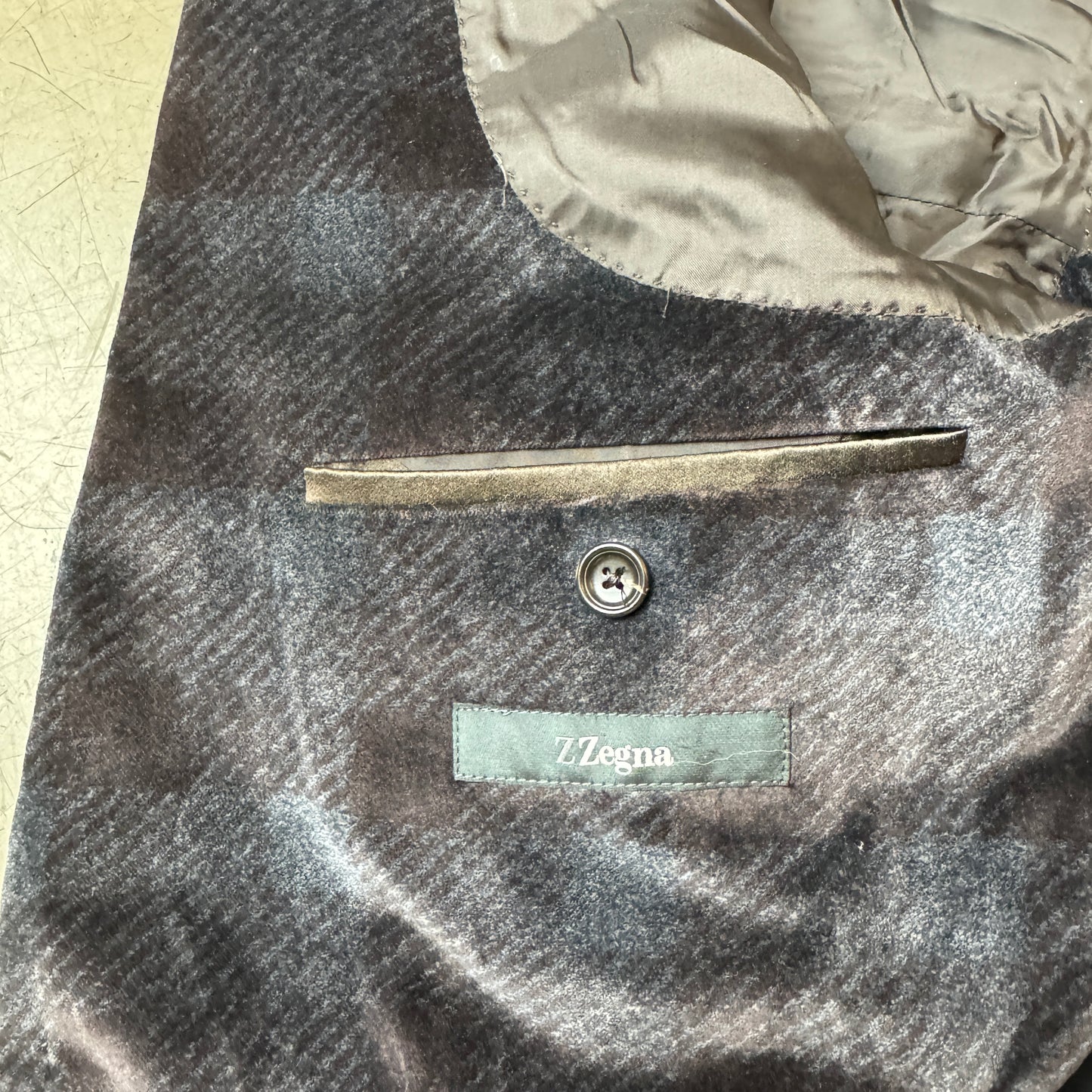 (L) Rare Zegna Velvet Samt Blazer/Sakko grau kariert