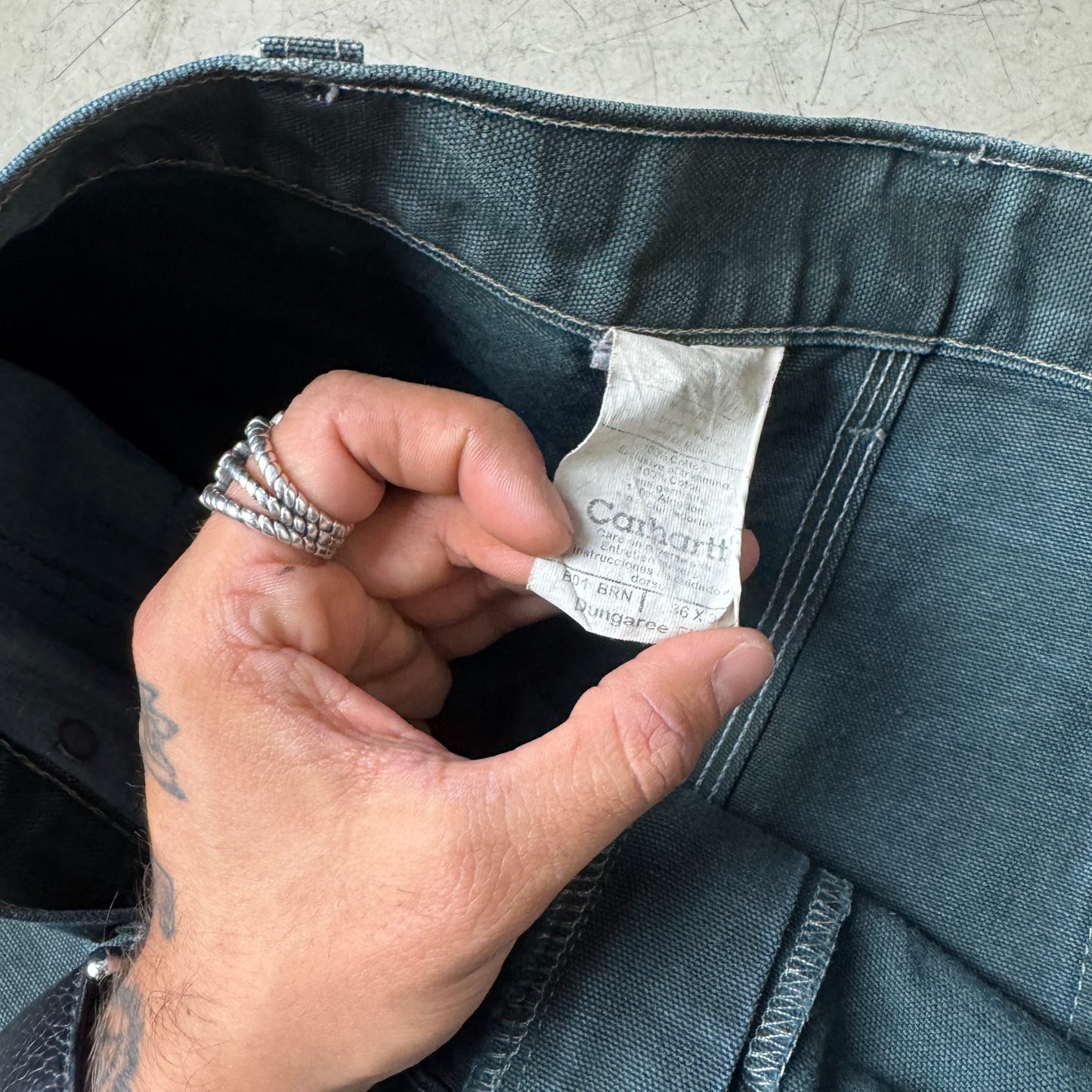(XL) Vintage Faded Black Carhartt Double Knee Carpenter Pants W36/L34