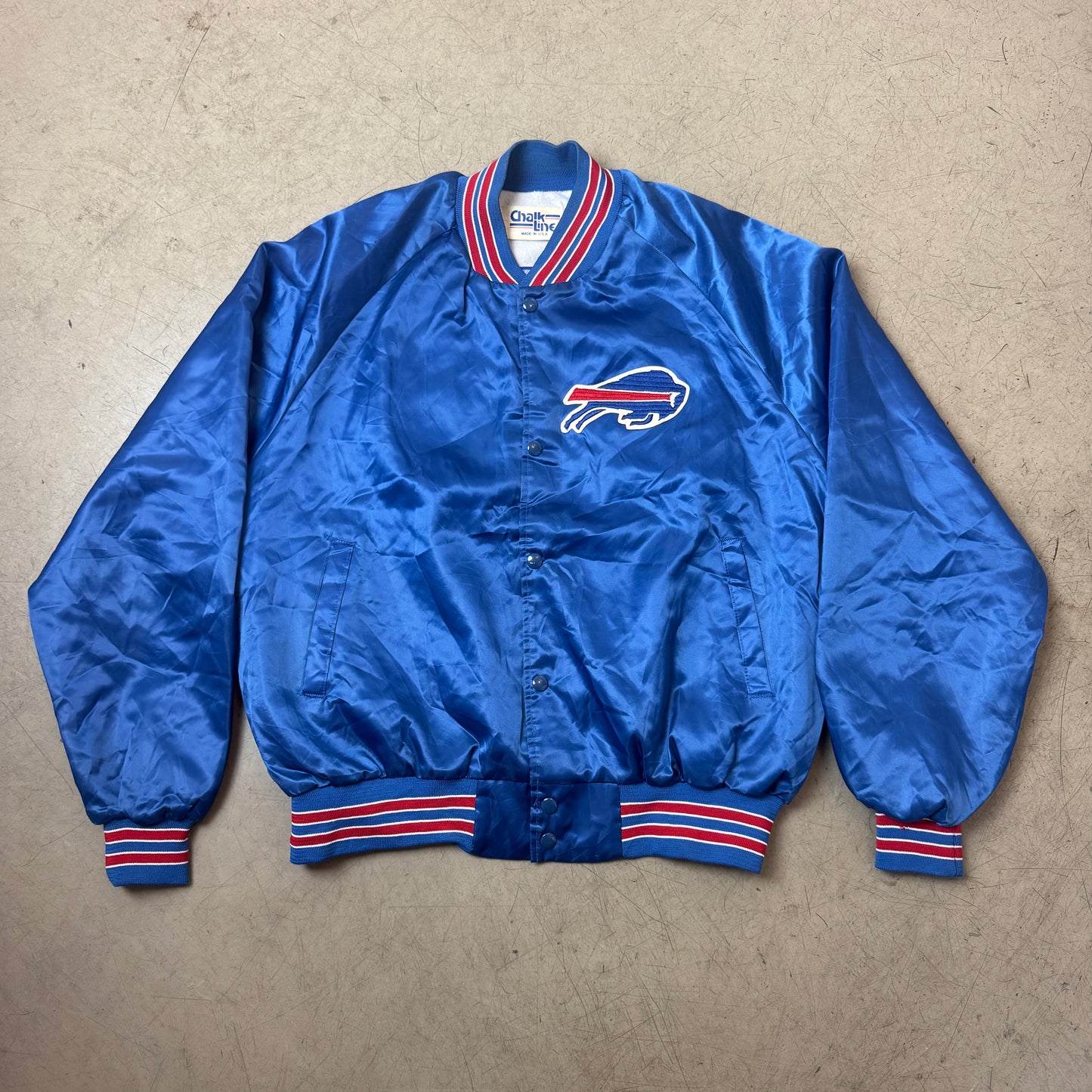 (L-XL) 1980s Chalk Line Bills Satin Bomberjacke