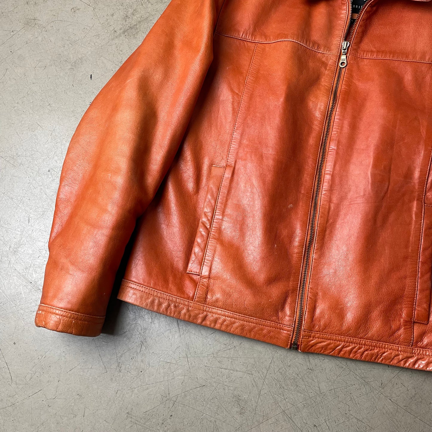 (L) Gipsy Lederjacke Kragen Hüftlang orange