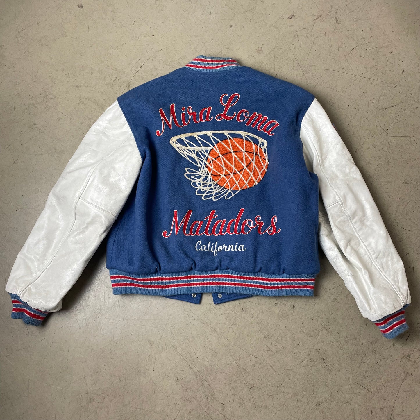 (L-XL) 1990s Trophy Jackets College Jacke blau weiß California
