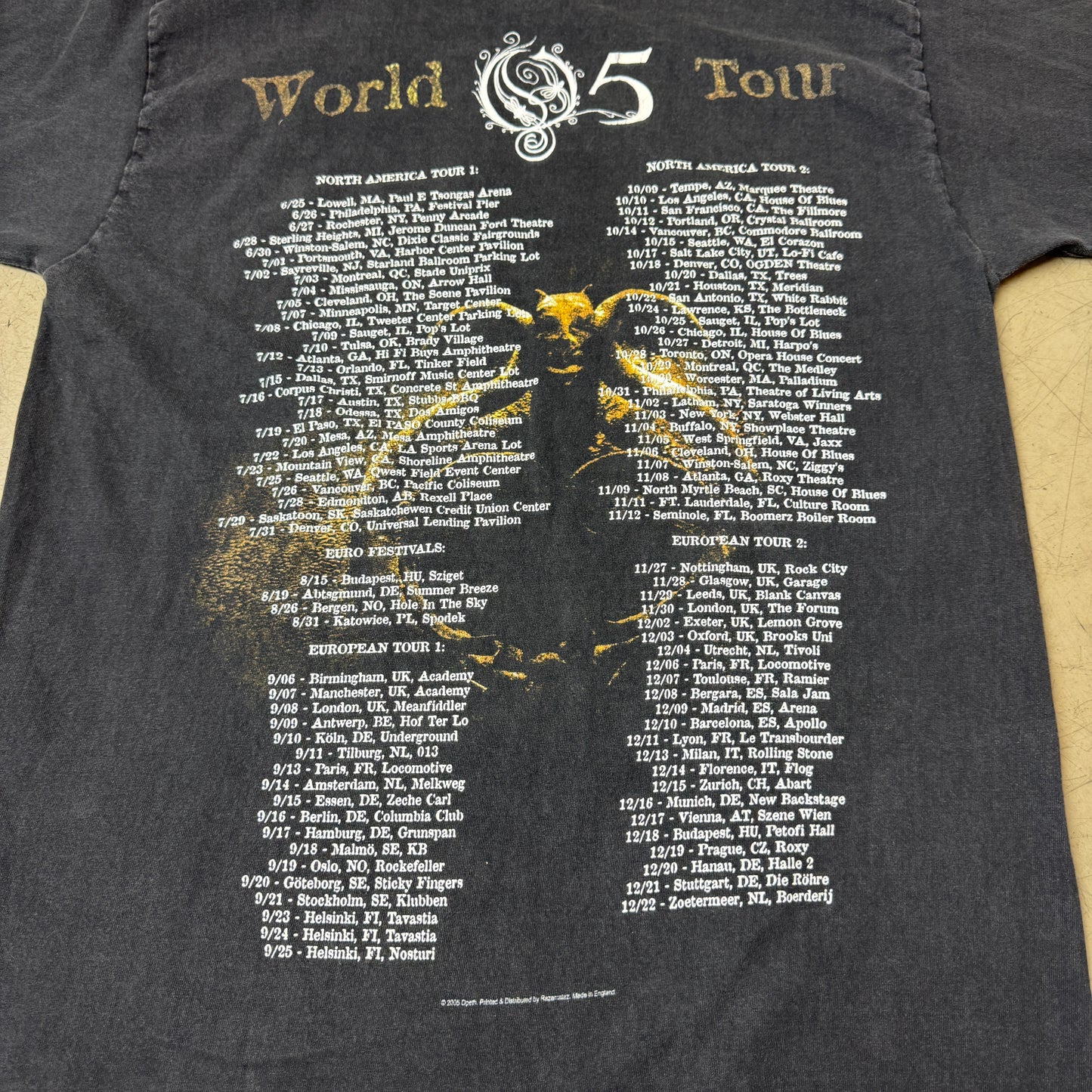 (M) 2005 Opeth Band World Tour Tshirt Faded Black