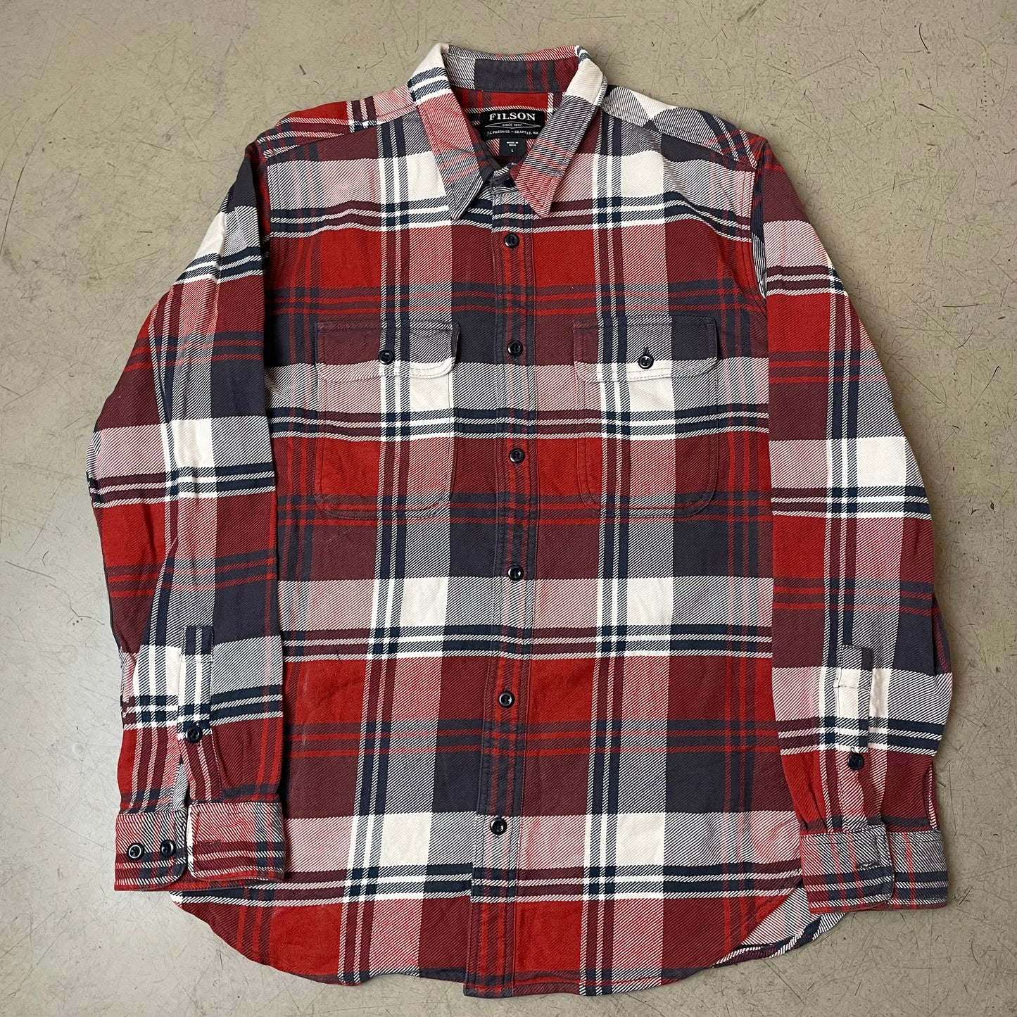(XL) Filson Cotton Flanellhemd rot weiß blau kariert USL