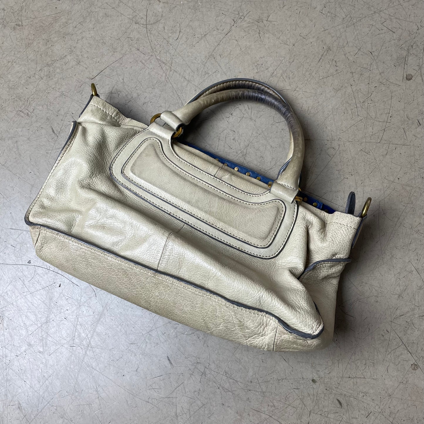 Liebeskind Berlin Leder Handtasche Bag Creme beige blau klein Nieten