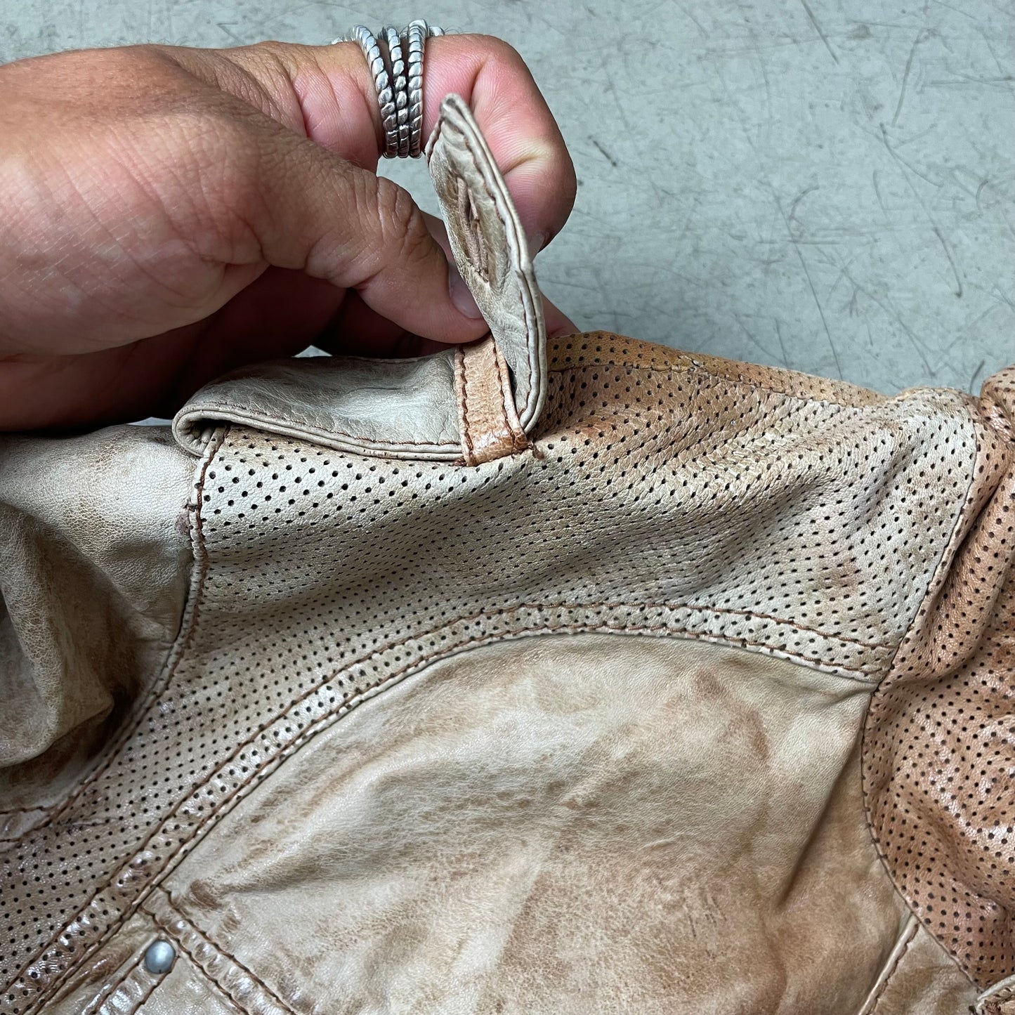 (M) Faded Repaired Gipsy Lederjacke braun Creme