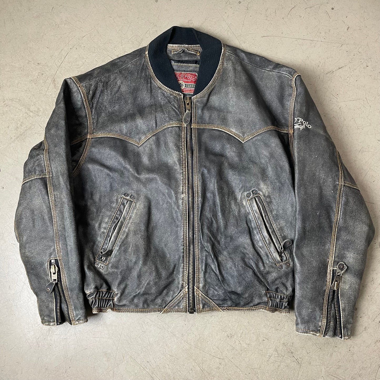 (XL) Vintage Marc O‘Polo Leder Bomberjacke Faded schwarz braun