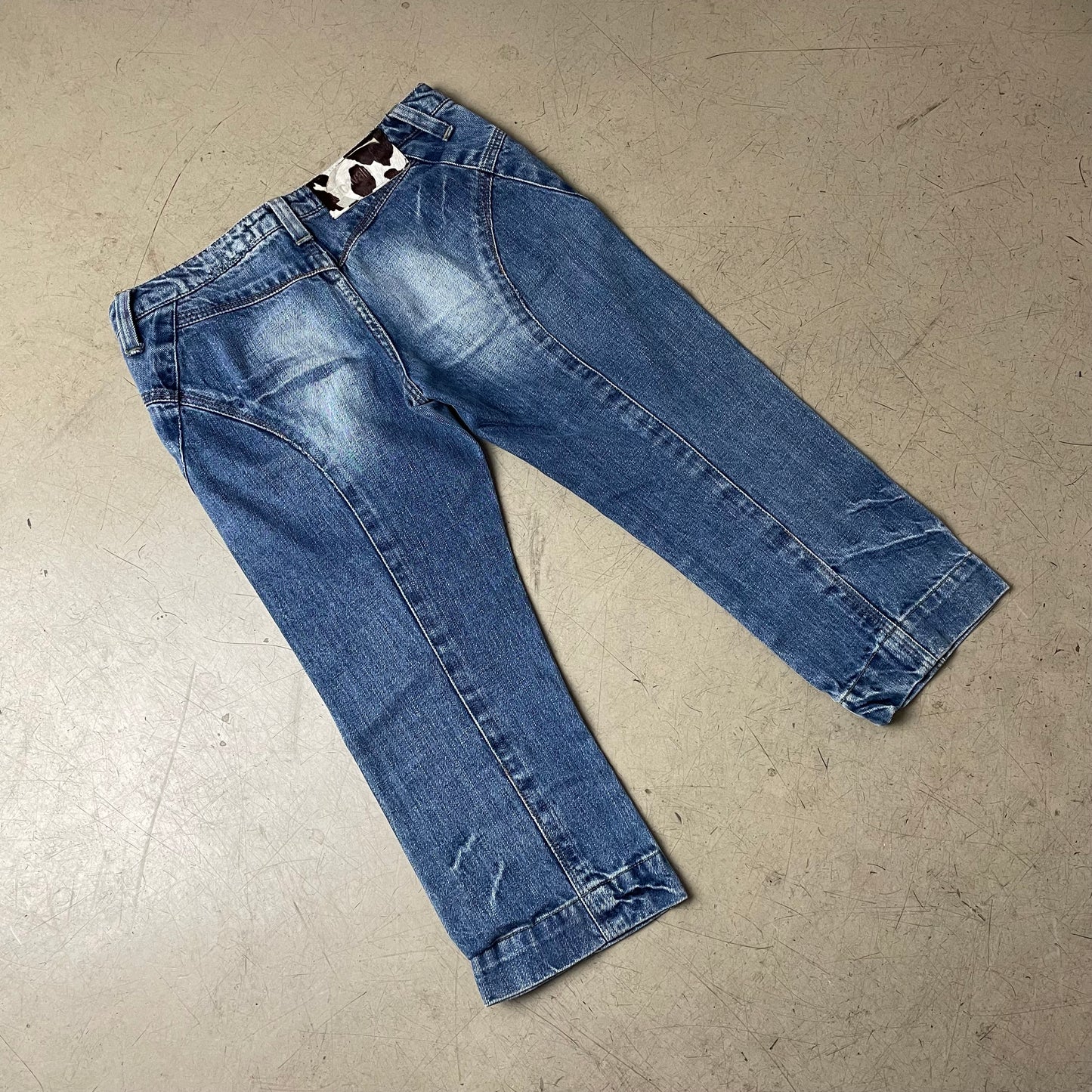 (S-M) 2000s Just Cavalli Low Waist 3/4 Jeanshose blau Cow Hide 26 40