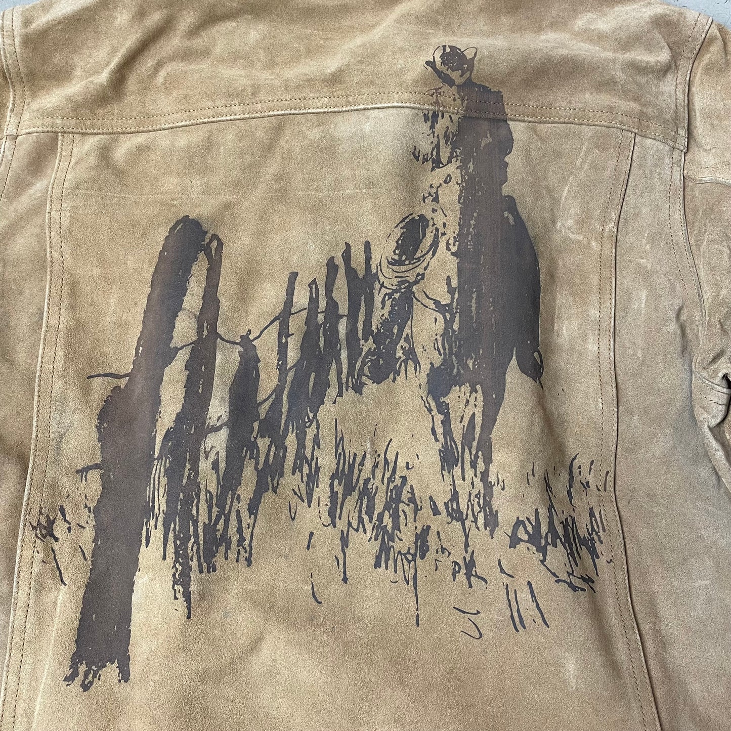(L) One of These Days Suede Wildleder Trucker Lederjacke Western Cowboy braun