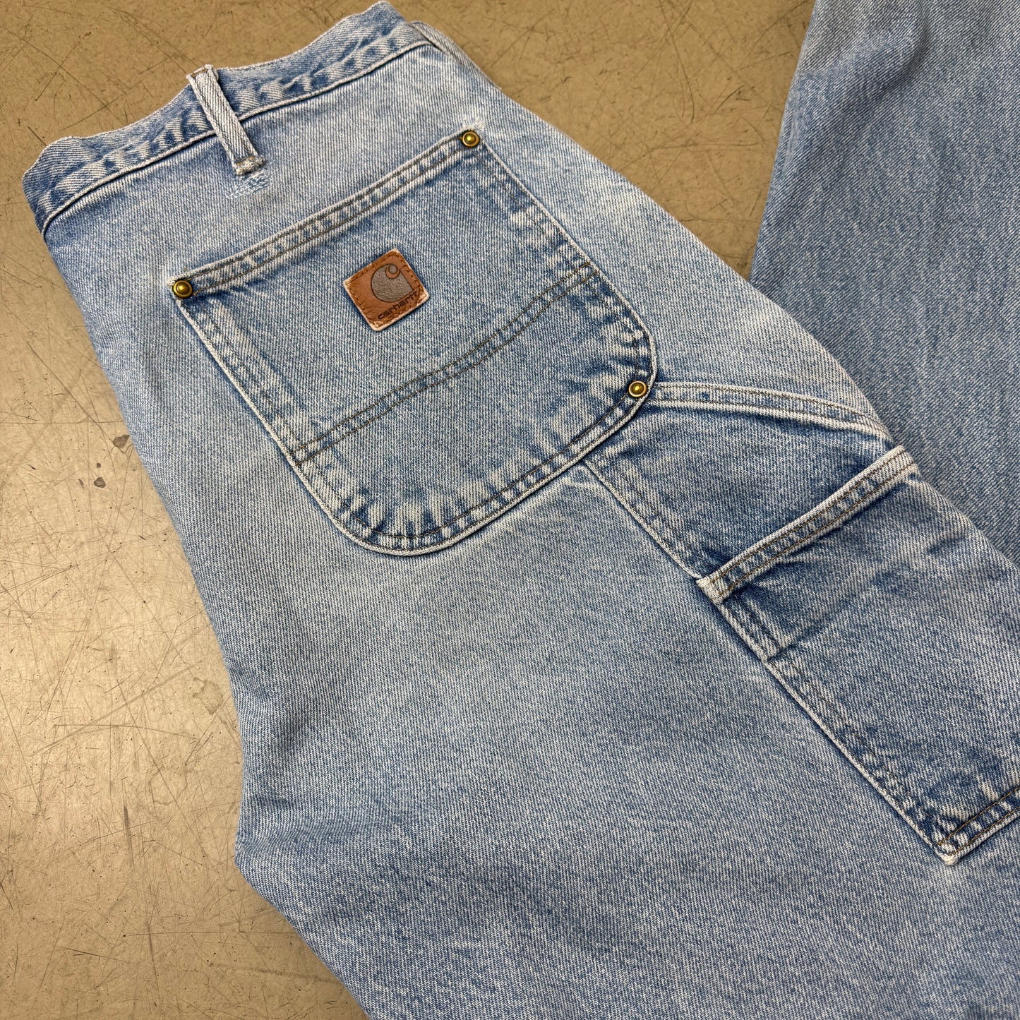 (XL) Carhartt Double Knee Carpenter Workwear Denim Pants Hellblau W36/L32
