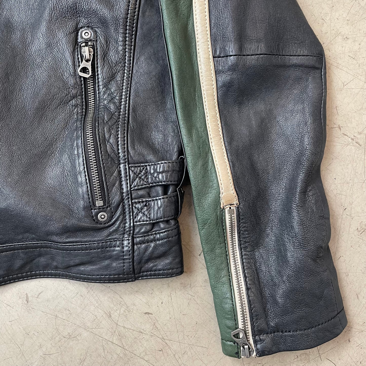(L) Gipsy Racing Lederjacke grün schwarz