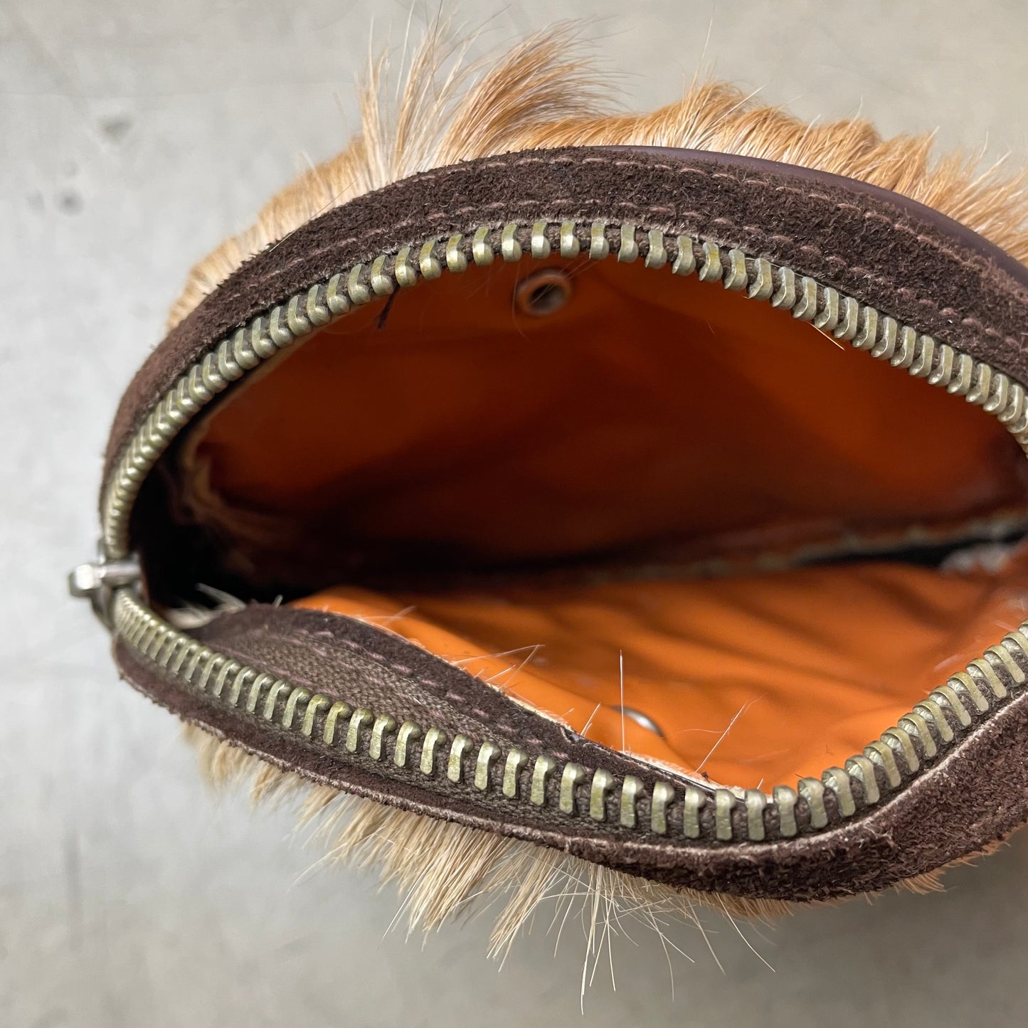 Vintage Cowhide Kuhfell Leder Geldbeutel rund beige braun