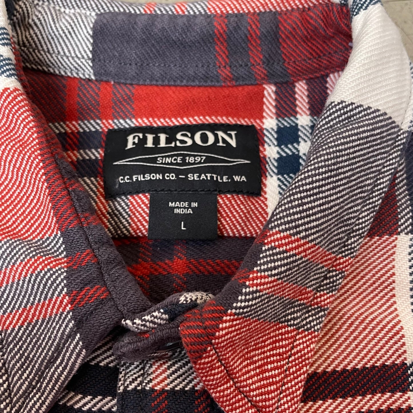 (XL) Filson Cotton Flanellhemd rot weiß blau kariert USL