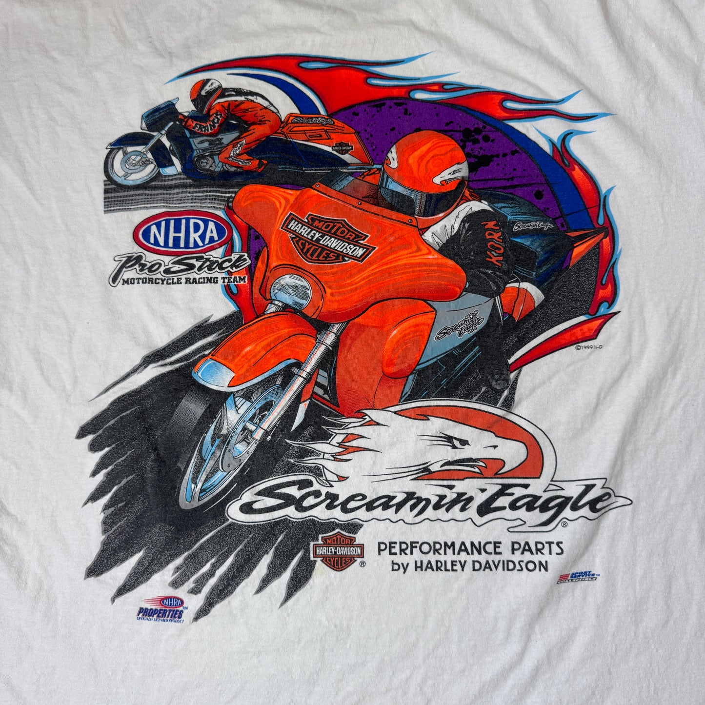(XXL) 1990s Harley Davidson Racing T-Shirt weiß