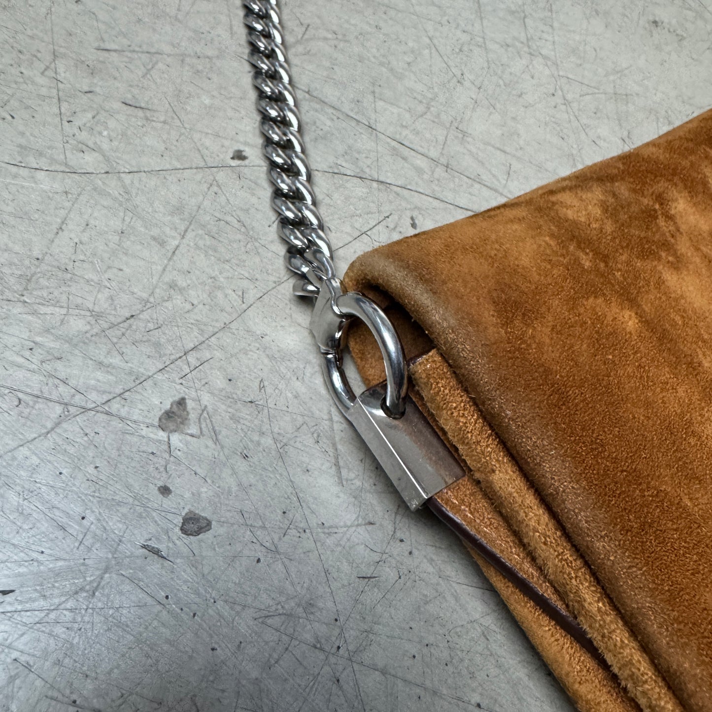 Céline Wildleder Leder Handtasche Clutch Bag Silber braun
