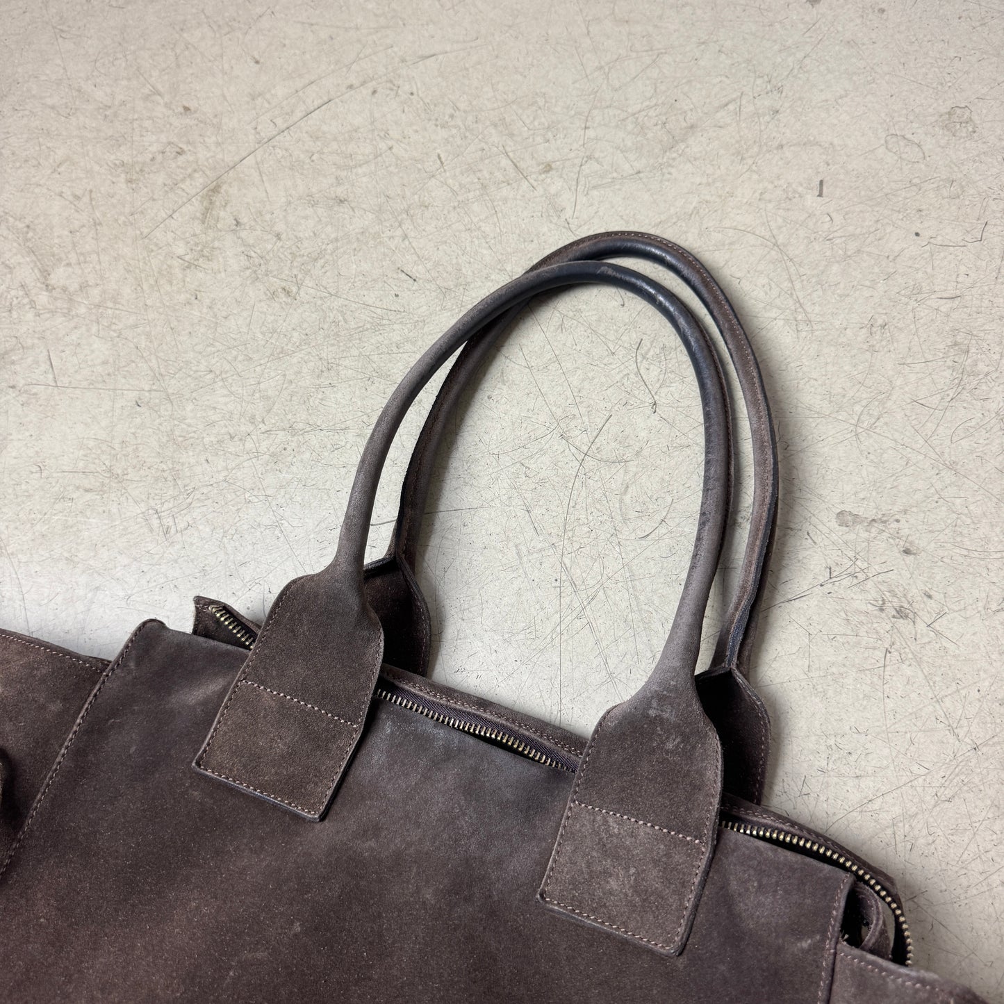 Unützer Leder Bag Handtasche dunkelbraun Wildleder Handmade in Italy