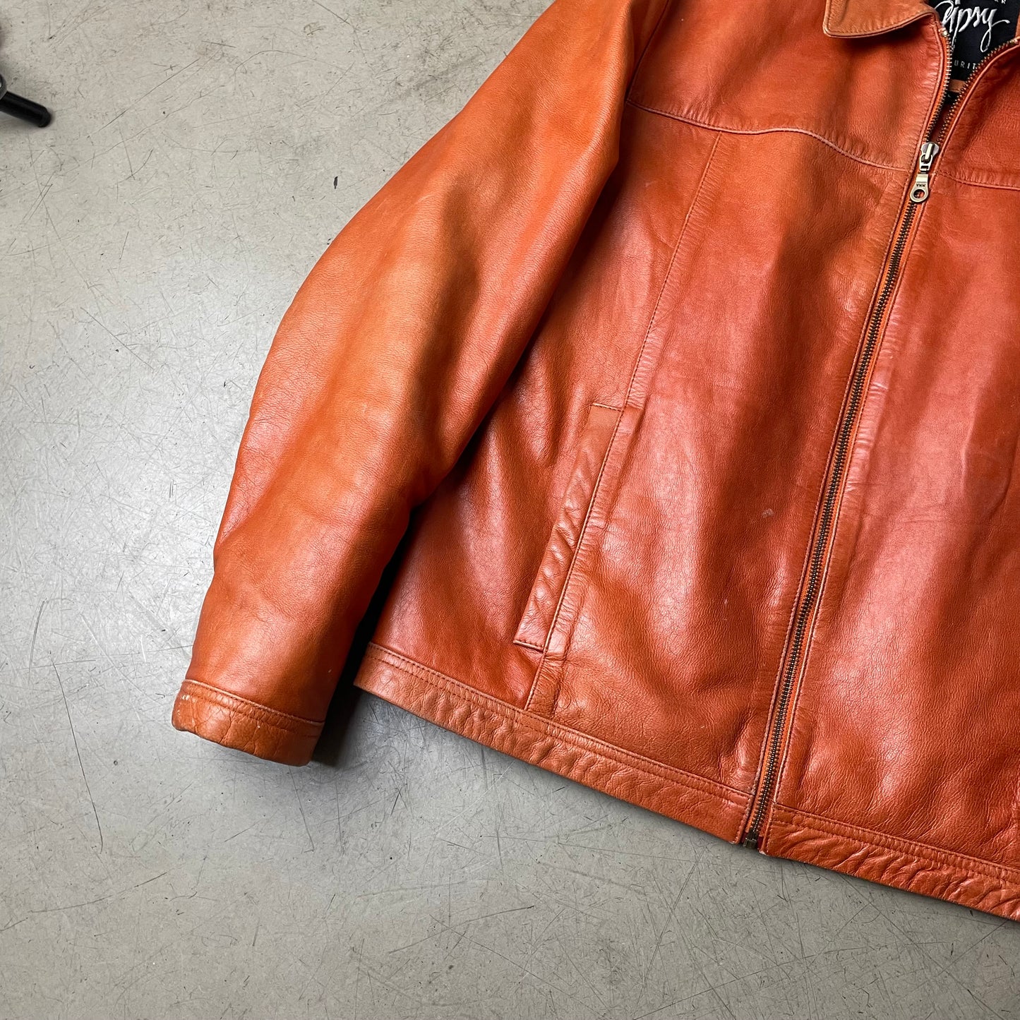 (L) Gipsy Lederjacke Kragen Hüftlang orange