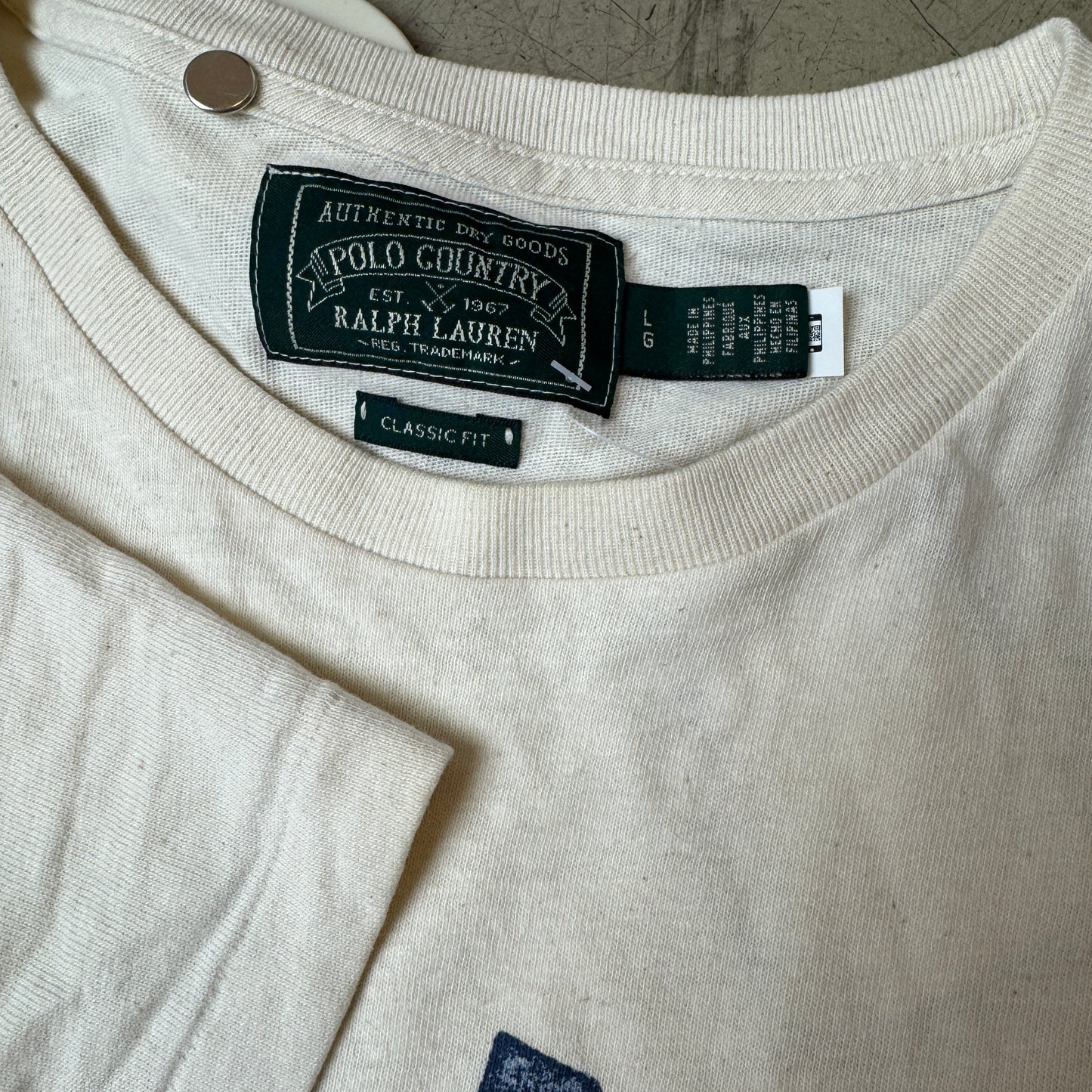 (L) Rare Polo Country Ralph Lauren Polo Bear Single Stitch Tshirt Creme