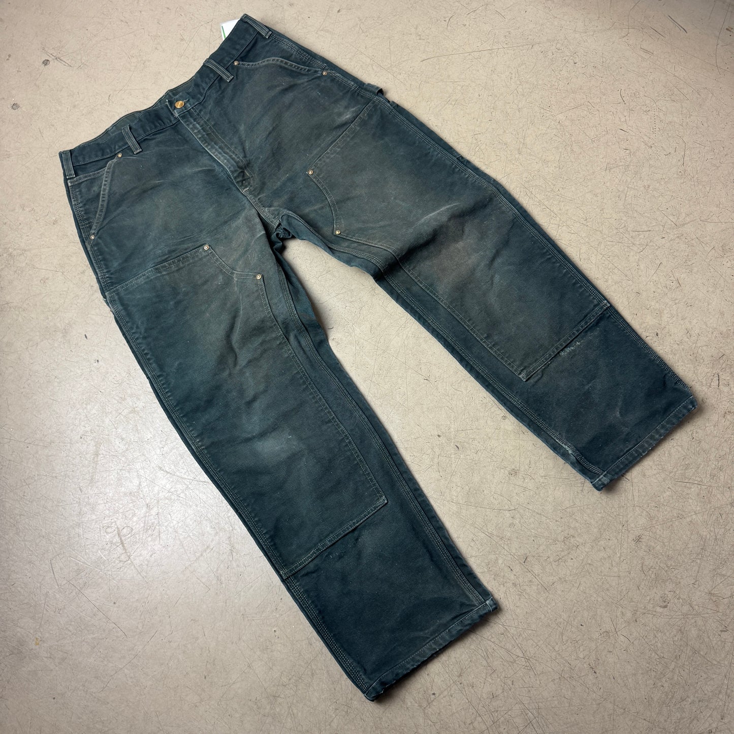 (XL) Vintage Faded Black Carhartt Double Knee Carpenter Pants W36/L34