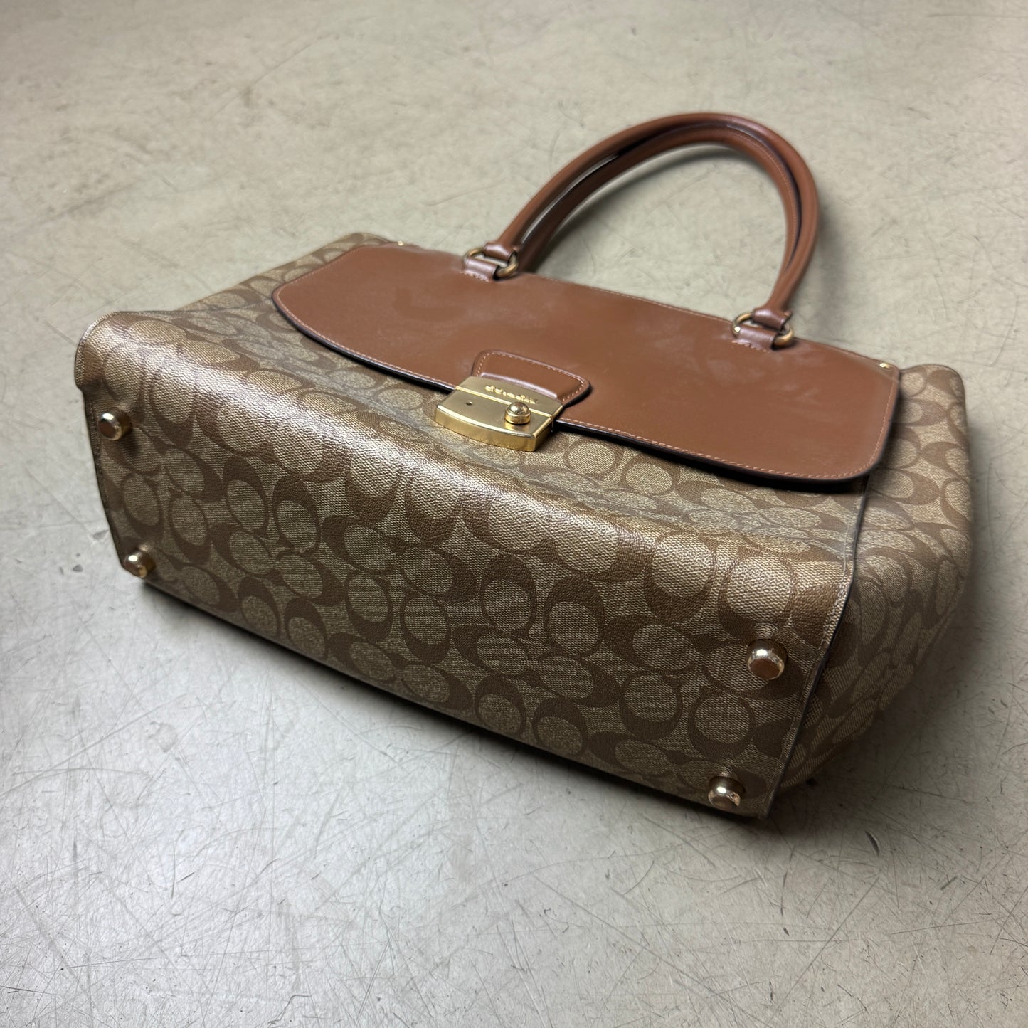 Coach Leder Handtasche Monogramm beige braun