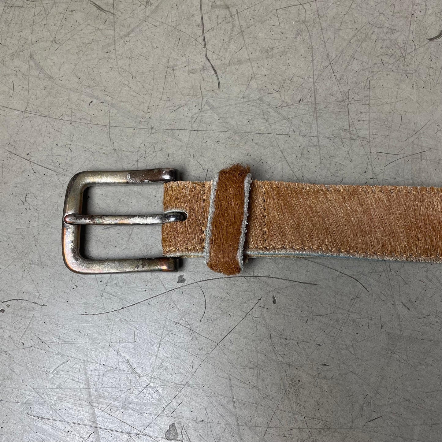 Vintage Cow Hide Kuhfell Ledergürtel beige braun 105cm