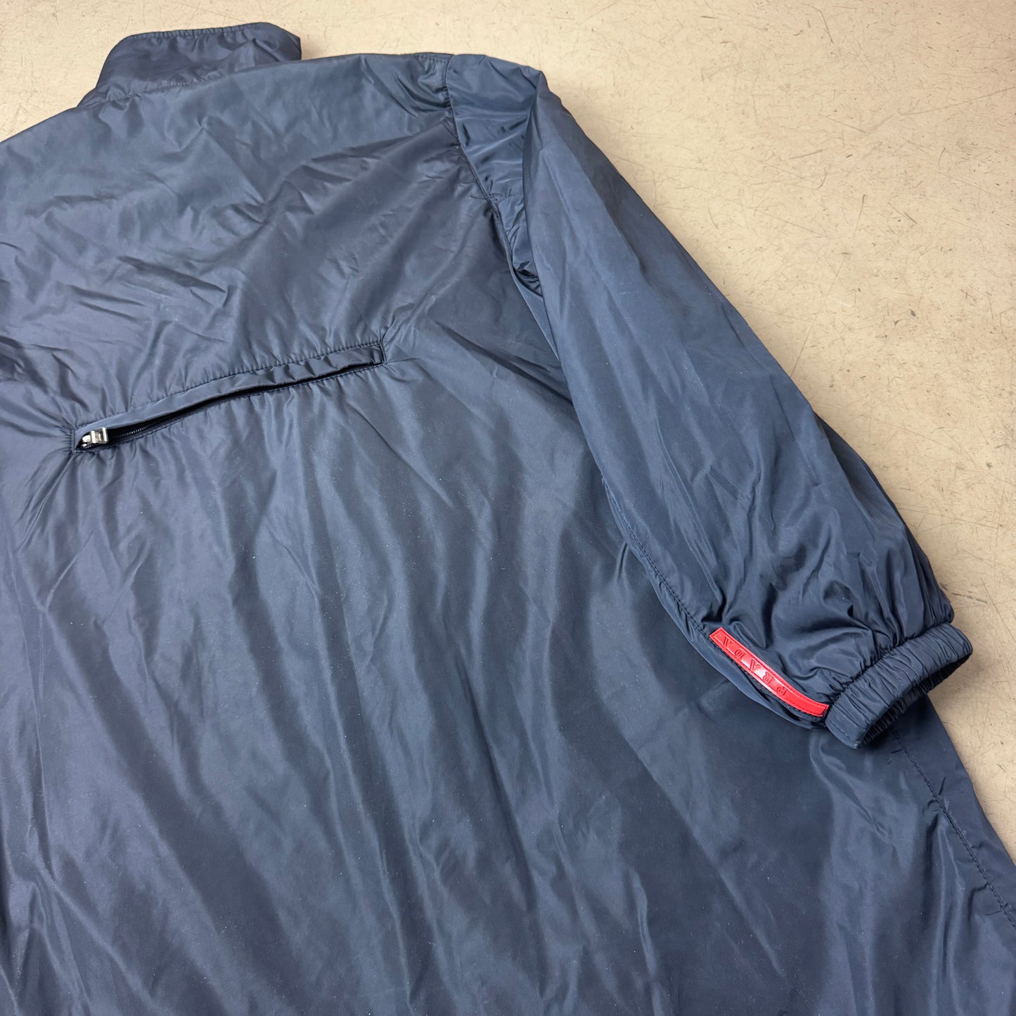 (L) Vintage Prada Linea Rossa Padded Nylon Mantel Navyblau 52
