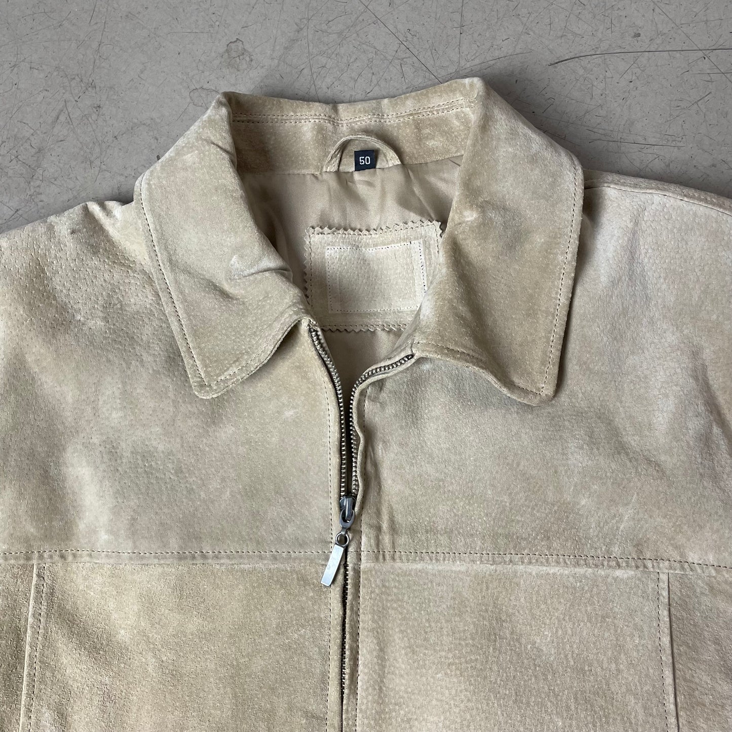 (M) Lederjacke creme beige hüftlang Kragen