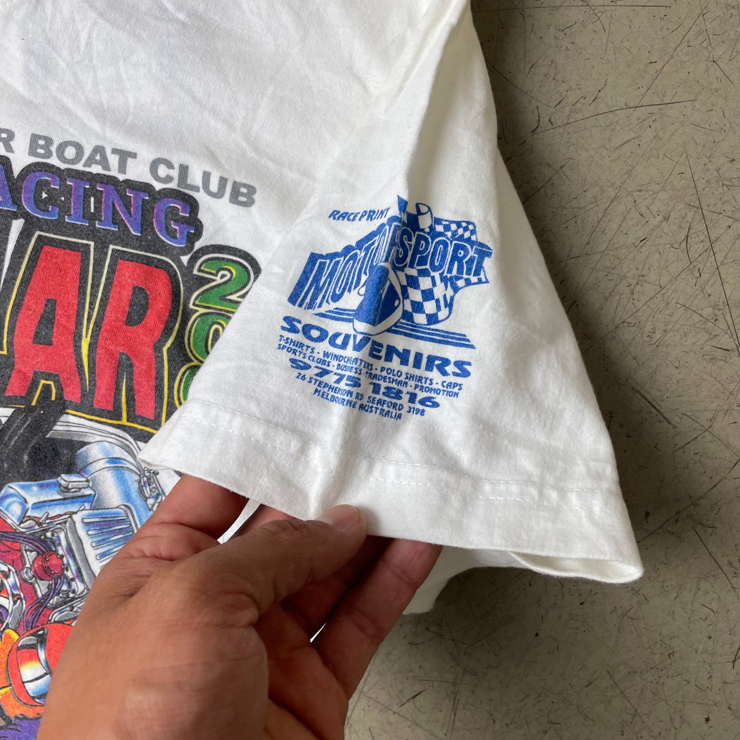 (S) Vintage Speed Boat Liquid Quarter Mile Tshirt weiß