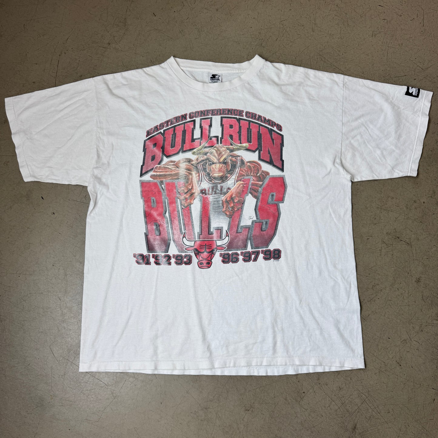 (XL) 1990s Starter Chicago Bulls Bull Run Single Stitch T-Shirt weiß