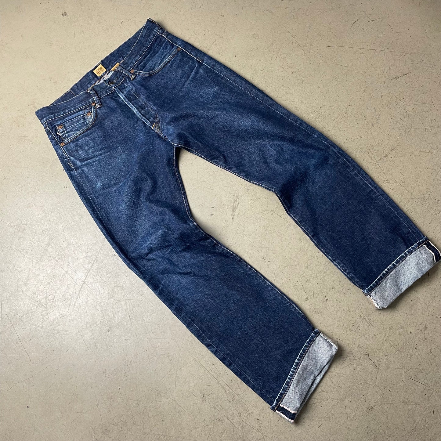 (M-L) Indigofera Clint Selvage Selvedge Denim Jeanshose blau W32/L32