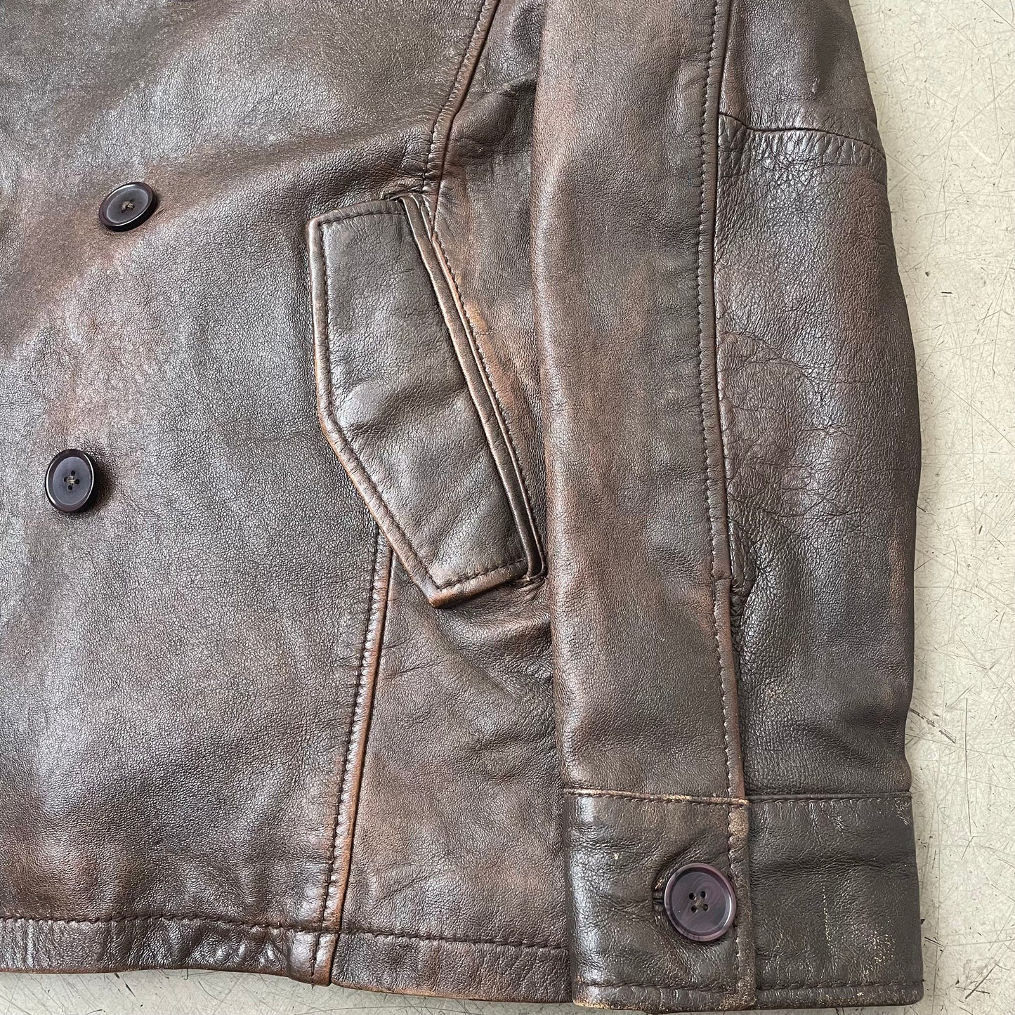 (L) Gipsy Lederjacke Mantel Zweireiher faded braun