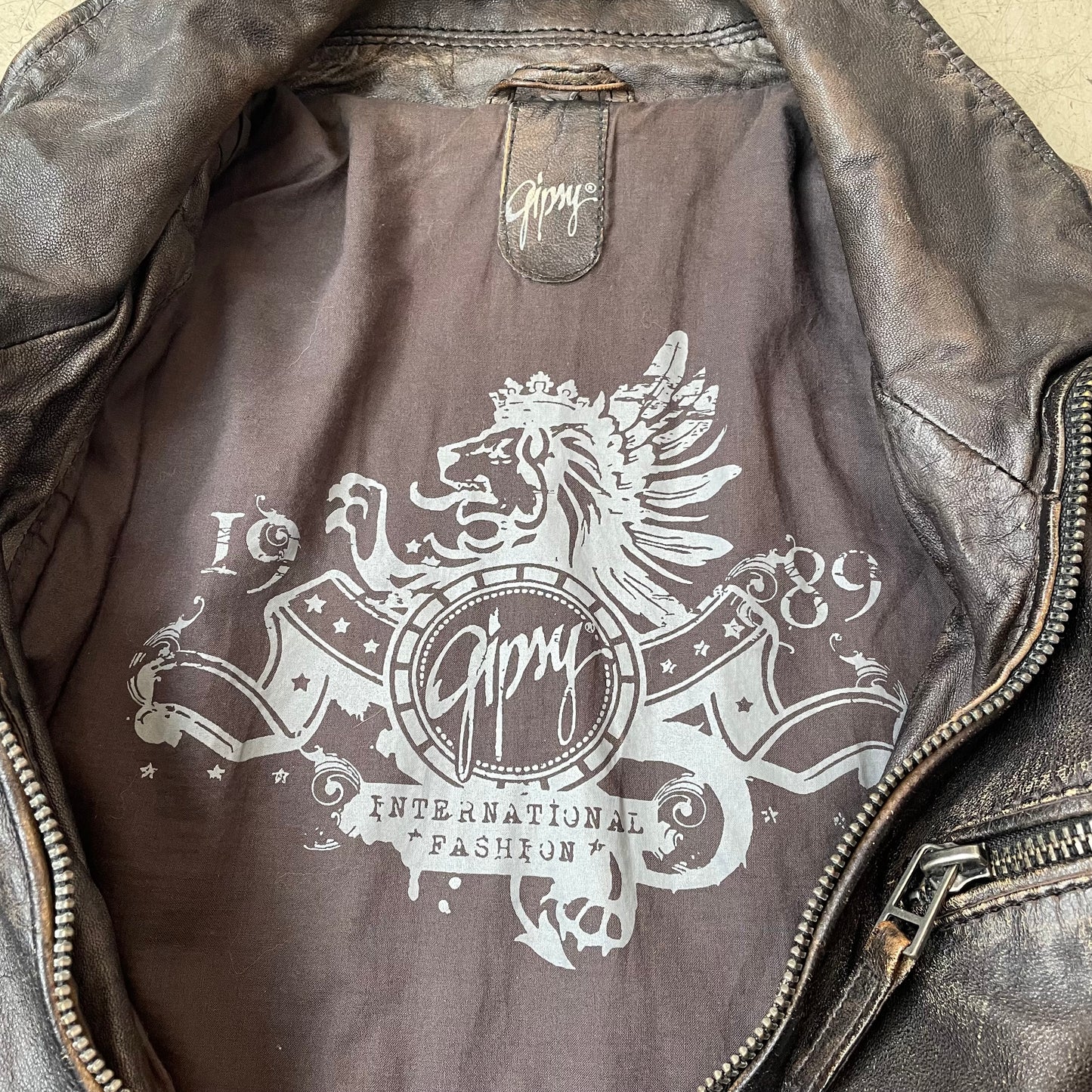 (L) 2000s Gipsy Lederjacke Faded braun slim fit Herren