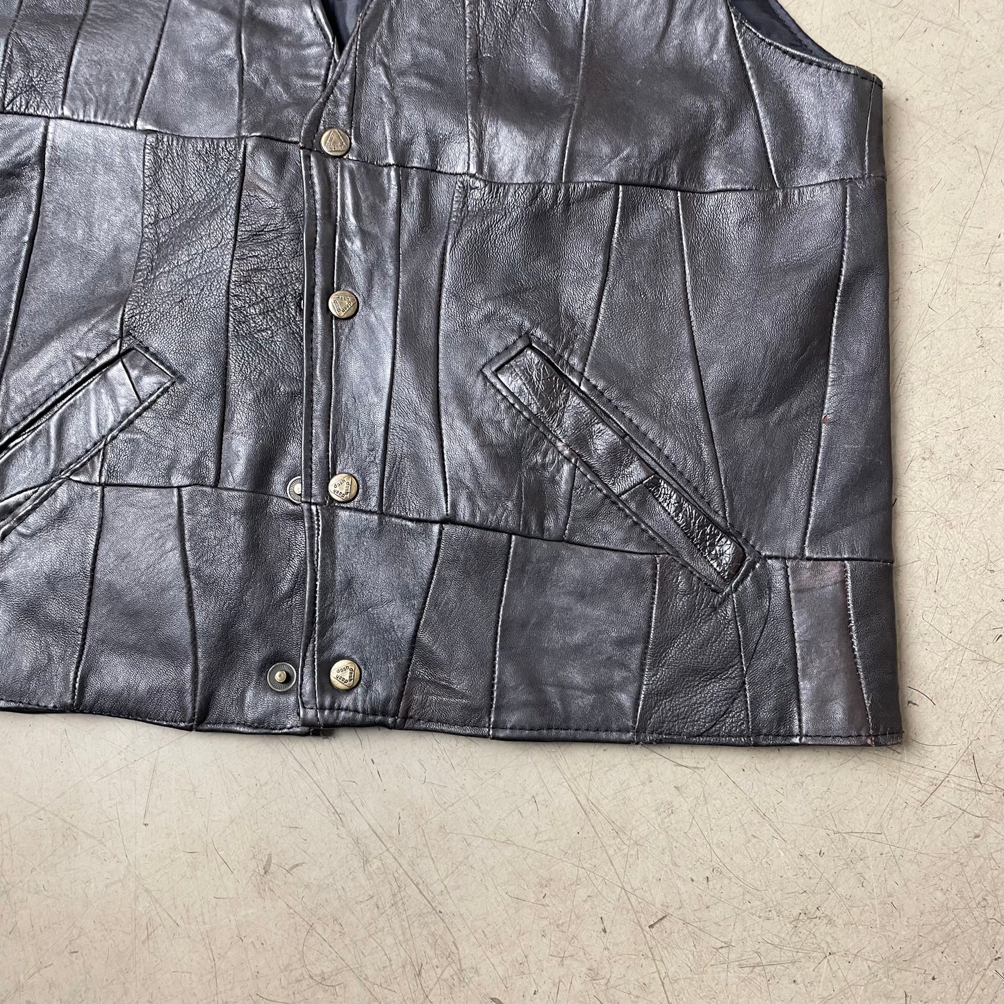 (M) Vintage Lederweste Patchwork schwarz