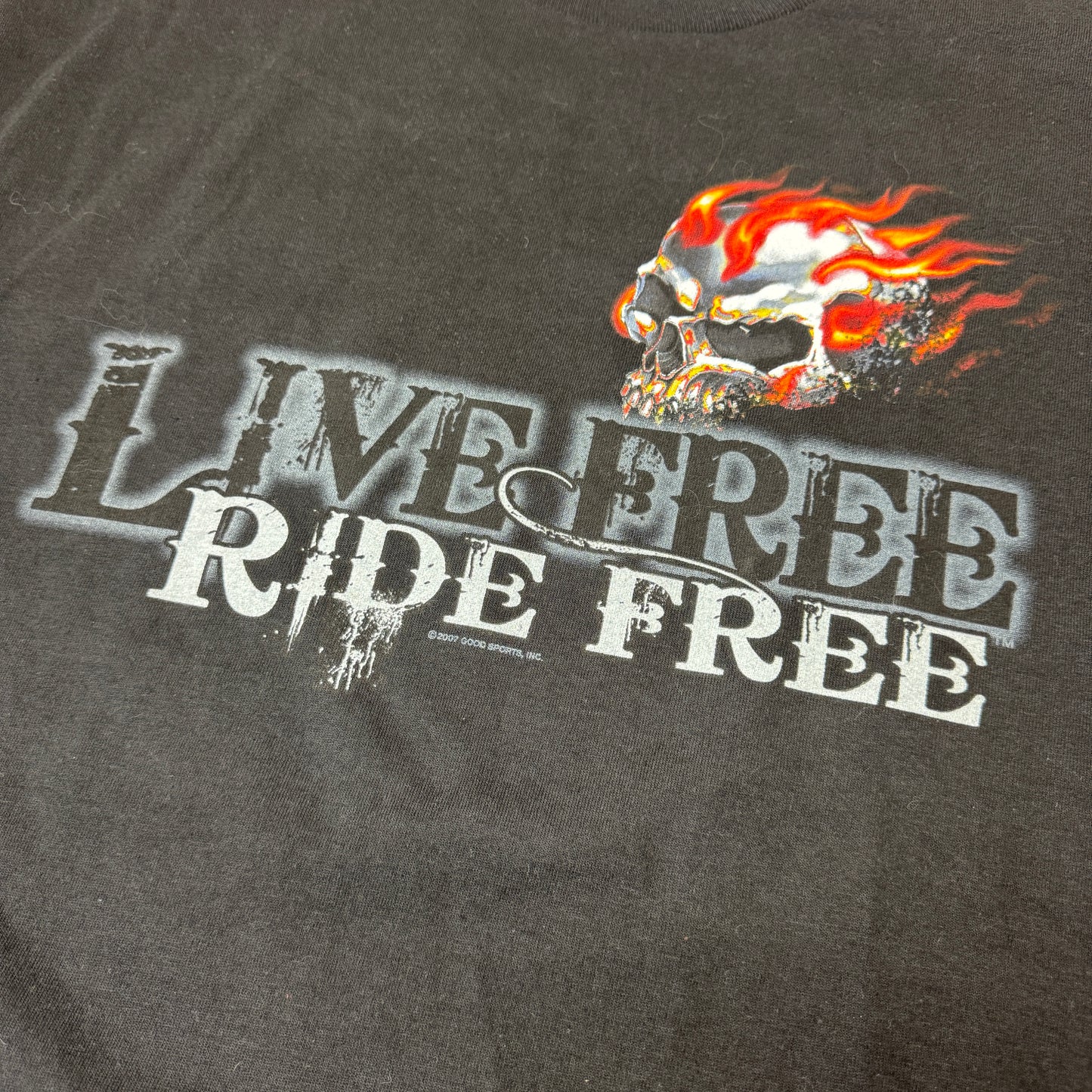 (XL) Biker Skull Flames Live Free Ride Free T-Shirt schwarz