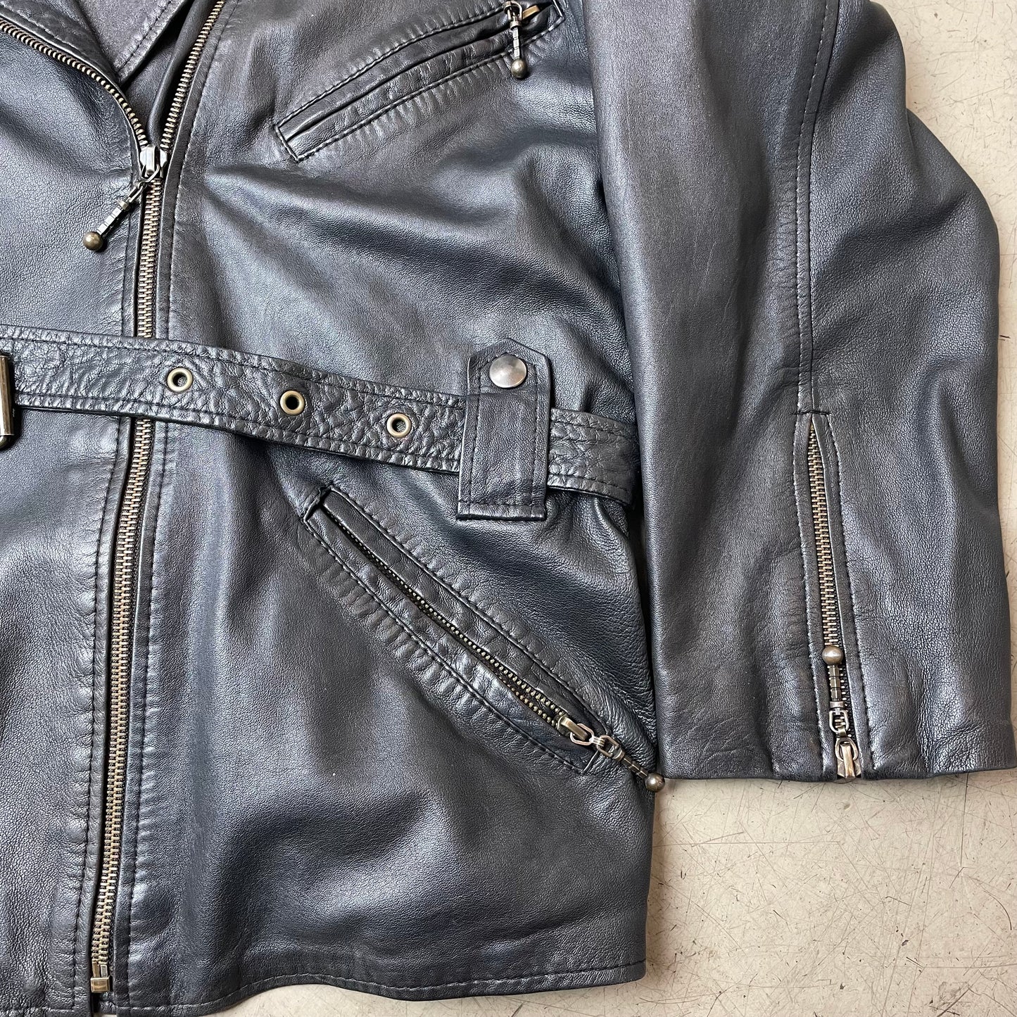 (L) Leder Biker Jacke faded schwarz