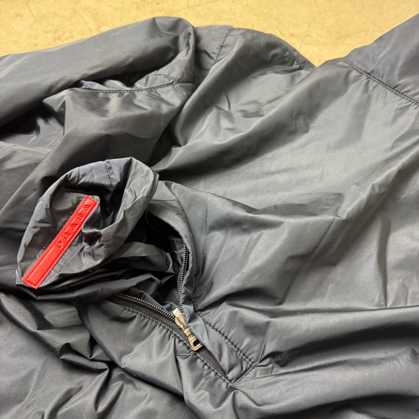(L) Vintage Prada Linea Rossa Padded Nylon Mantel Navyblau 52
