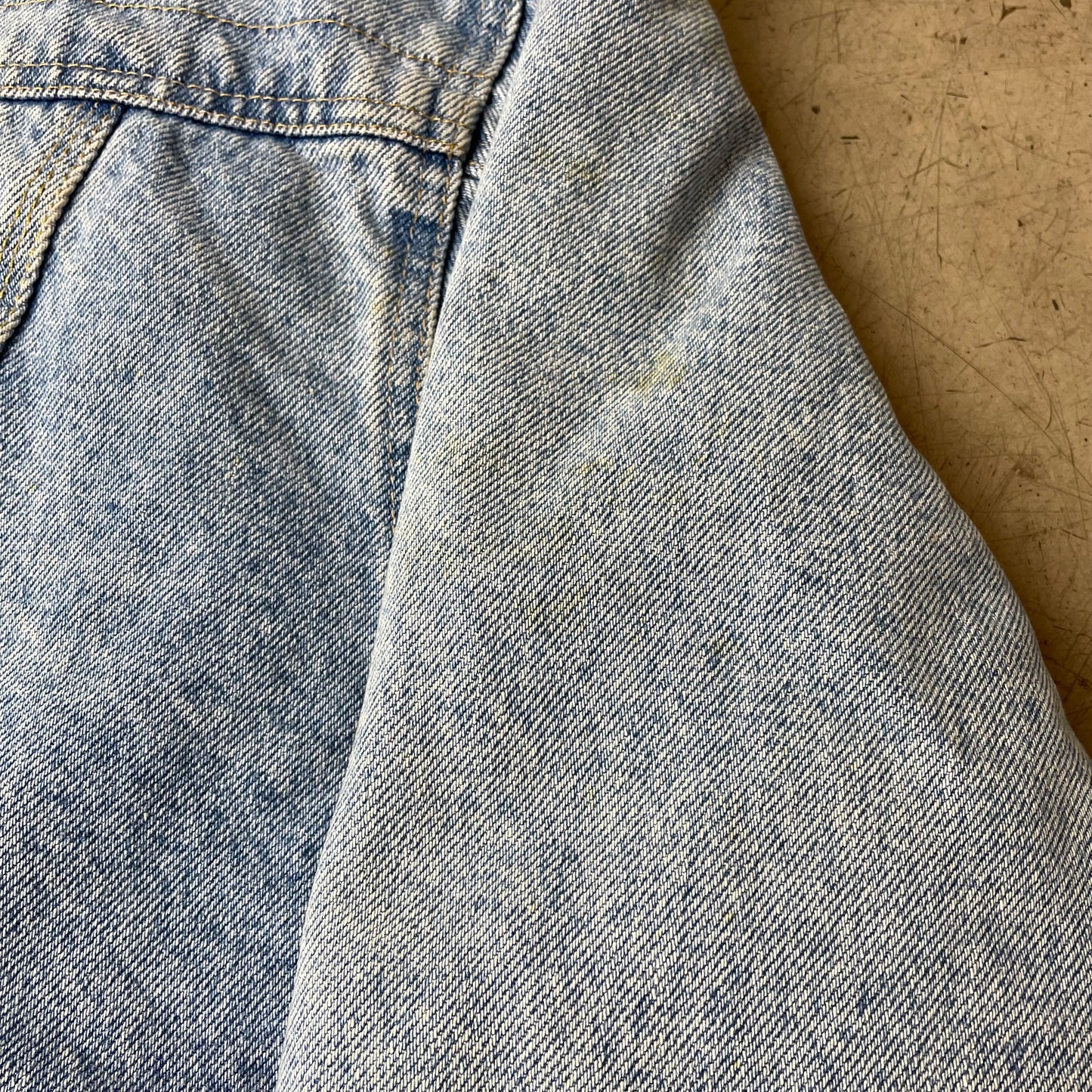 (M) 1980s Leder Jeansjacke hellblau braun