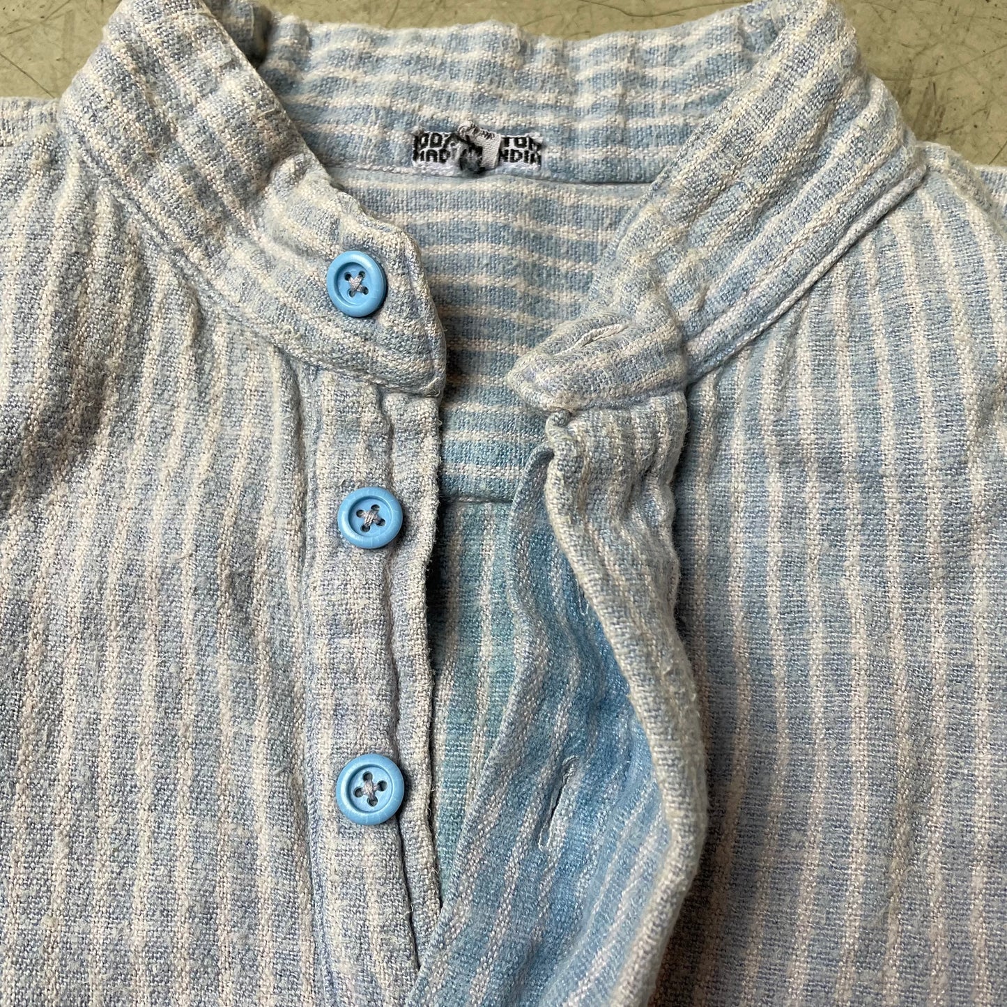 (S) Vintage Cotton Henley Hemd Gestreift beige blau