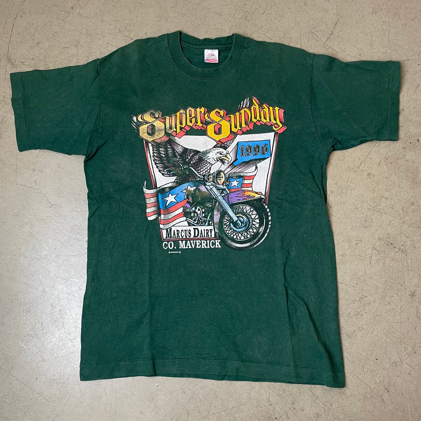 (L) 1996 Maverick Marcus Dairy Super Sunday Tshirt grün Single Stitch