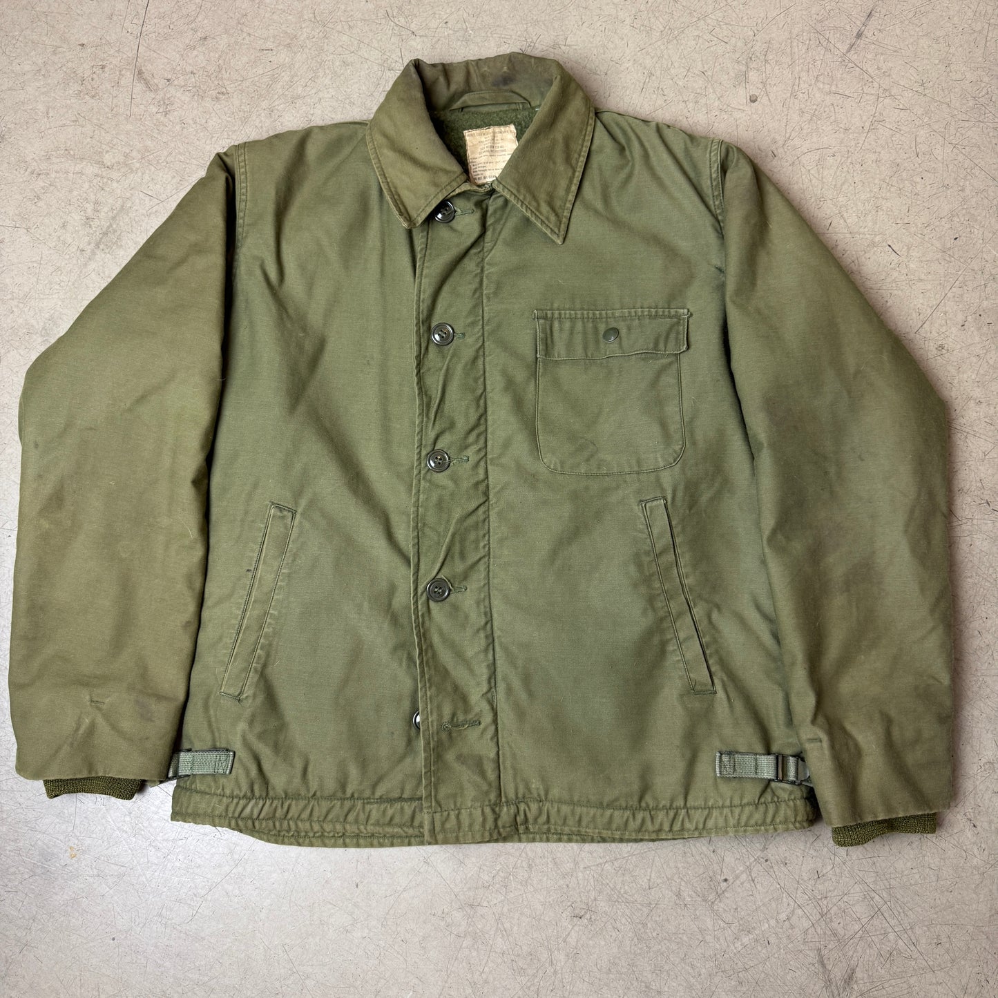 (S-M) Vintage Cropped Padded Army Jacket Olivgrün