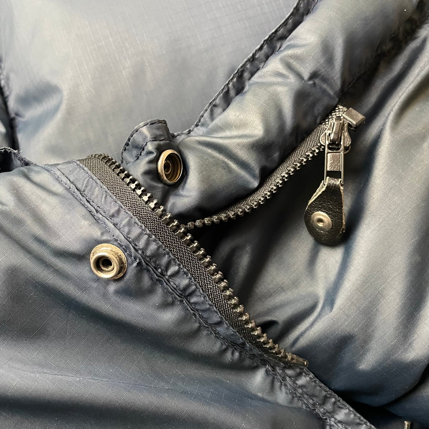 (XL) Vintage Mauritius Puffer Leder Daunenweste Navy blau schwarz