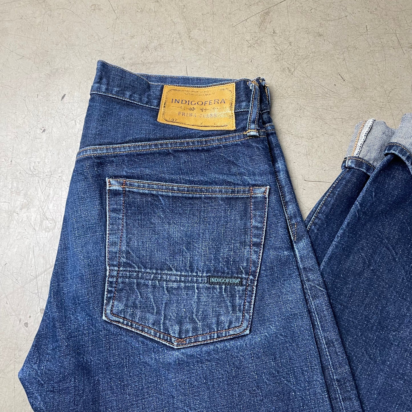 (M-L) Indigofera Clint Selvage Selvedge Denim Jeanshose blau W32/L32