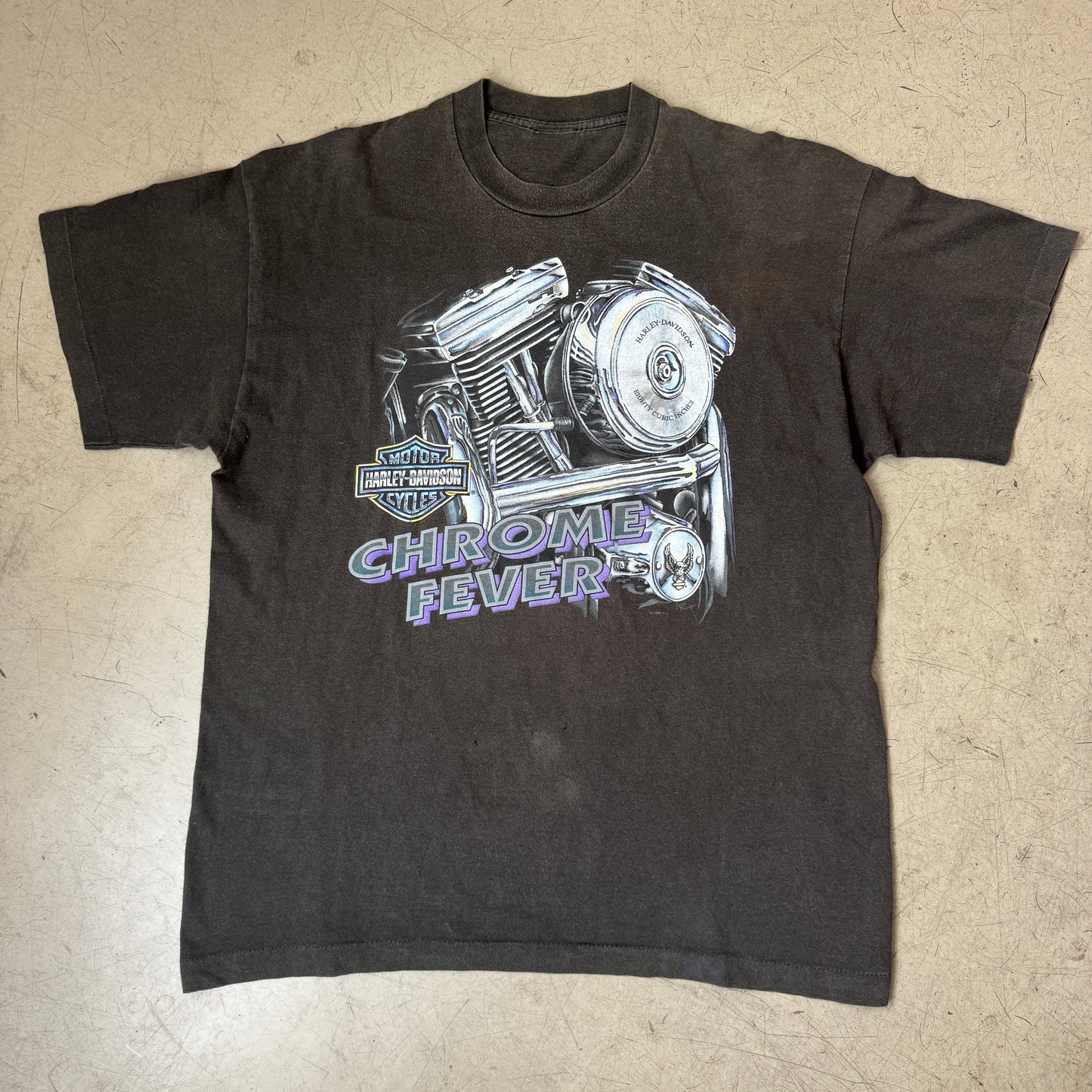 (XXL) 1990s Single Stitch Harley Davidson T-Shirt Faded Black Bologna