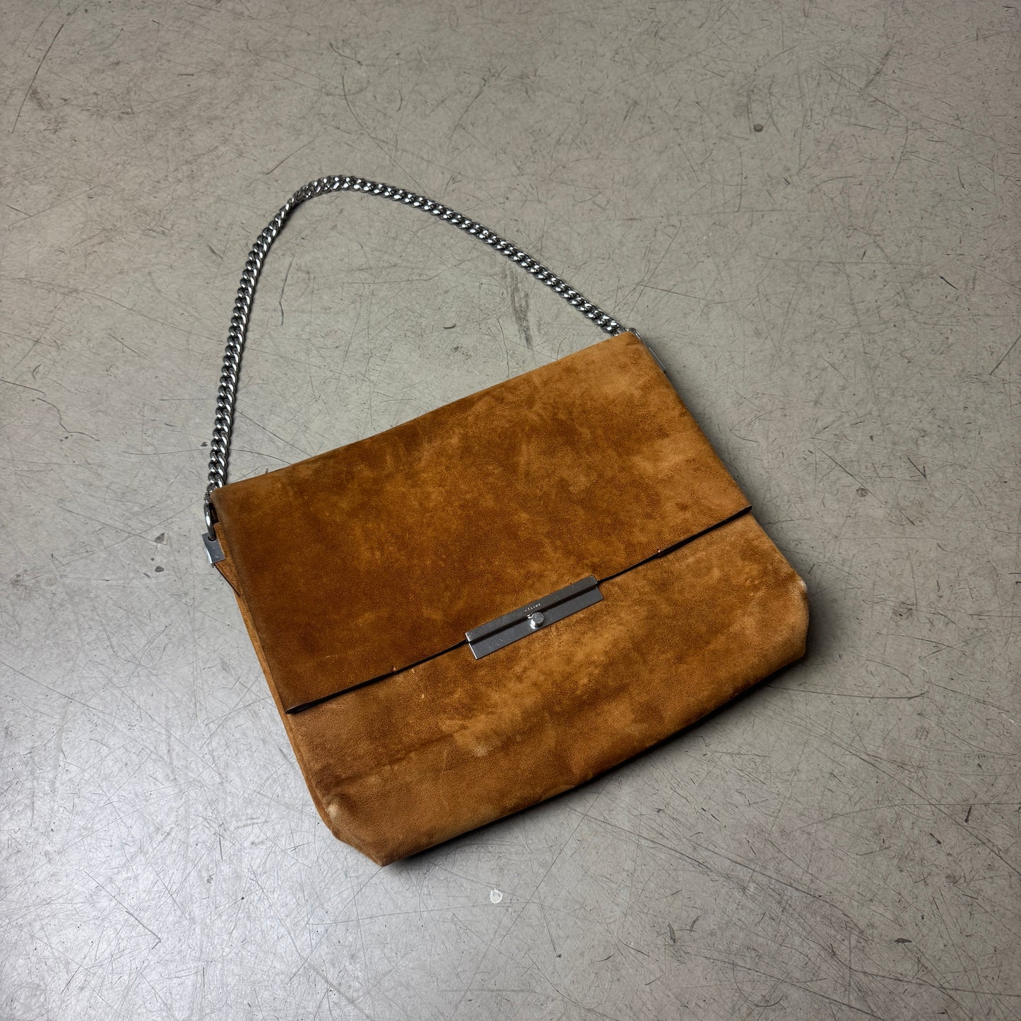 Céline Wildleder Leder Handtasche Clutch Bag Silber braun