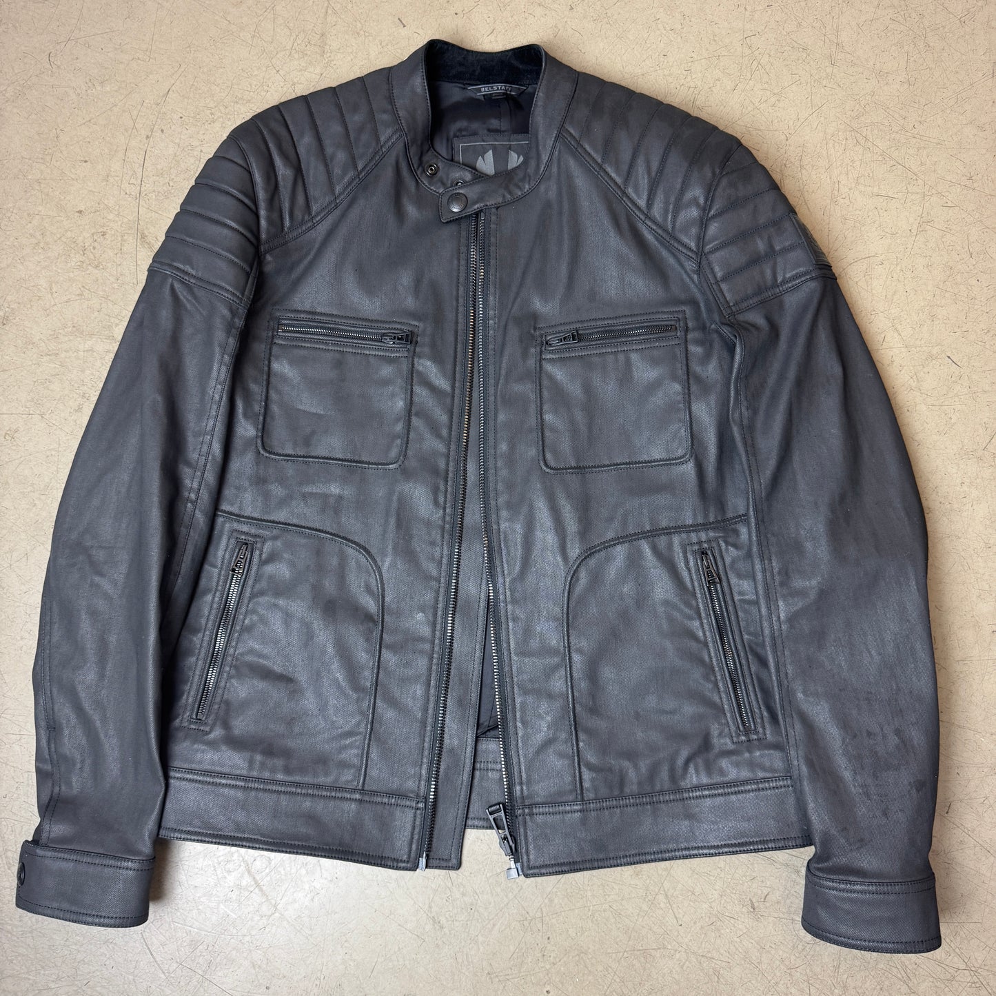 (L) Belstaff Waxed Cotton Biker Jacke schwarz UK 54