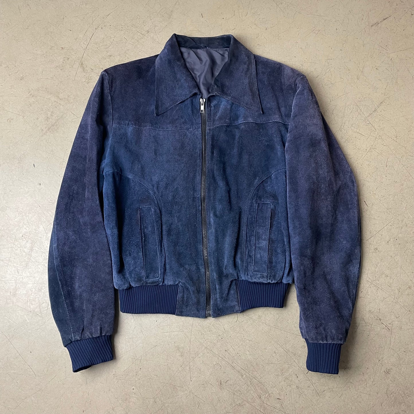 (S) 1970s Flaxton Wildleder Jacke Navy blau Made in England