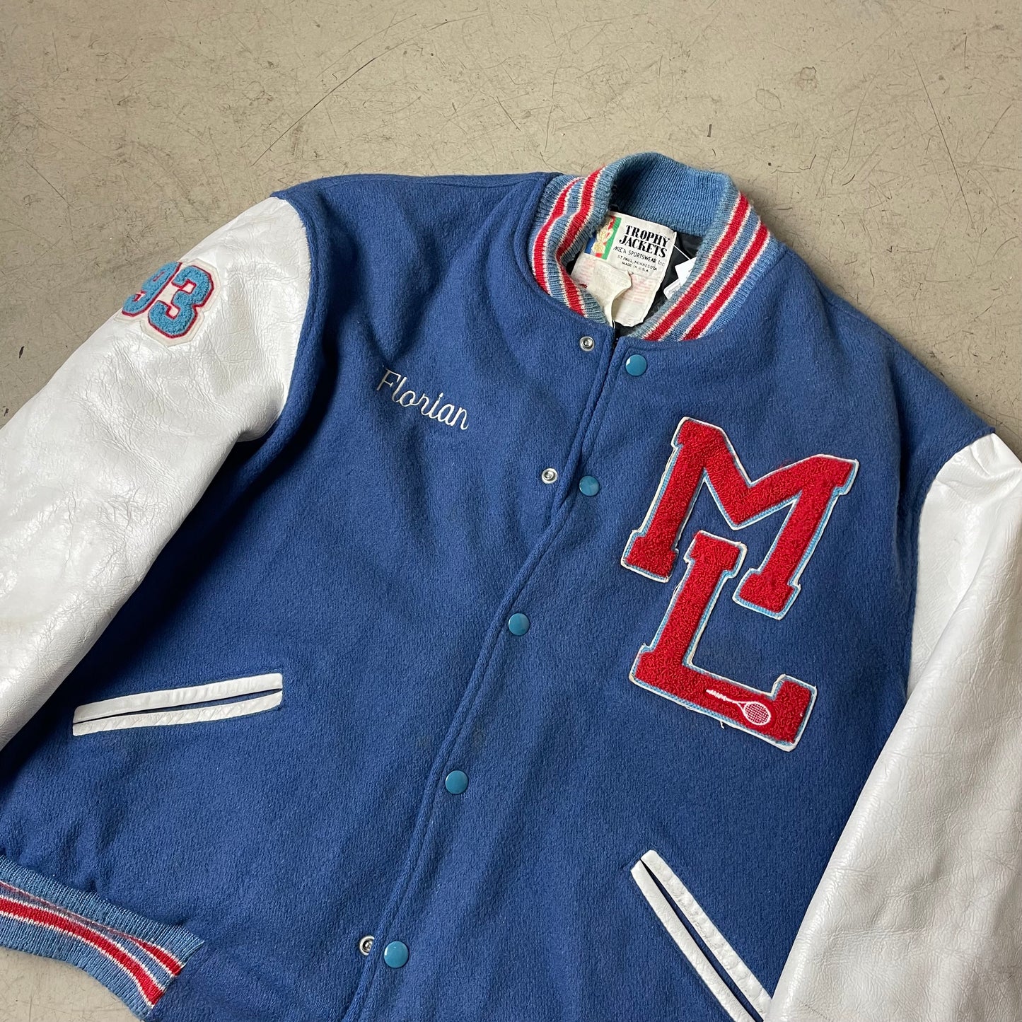 (L-XL) 1990s Trophy Jackets College Jacke blau weiß California