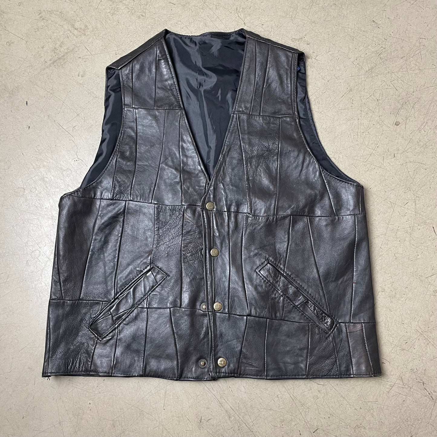 (M) Vintage Lederweste Patchwork schwarz