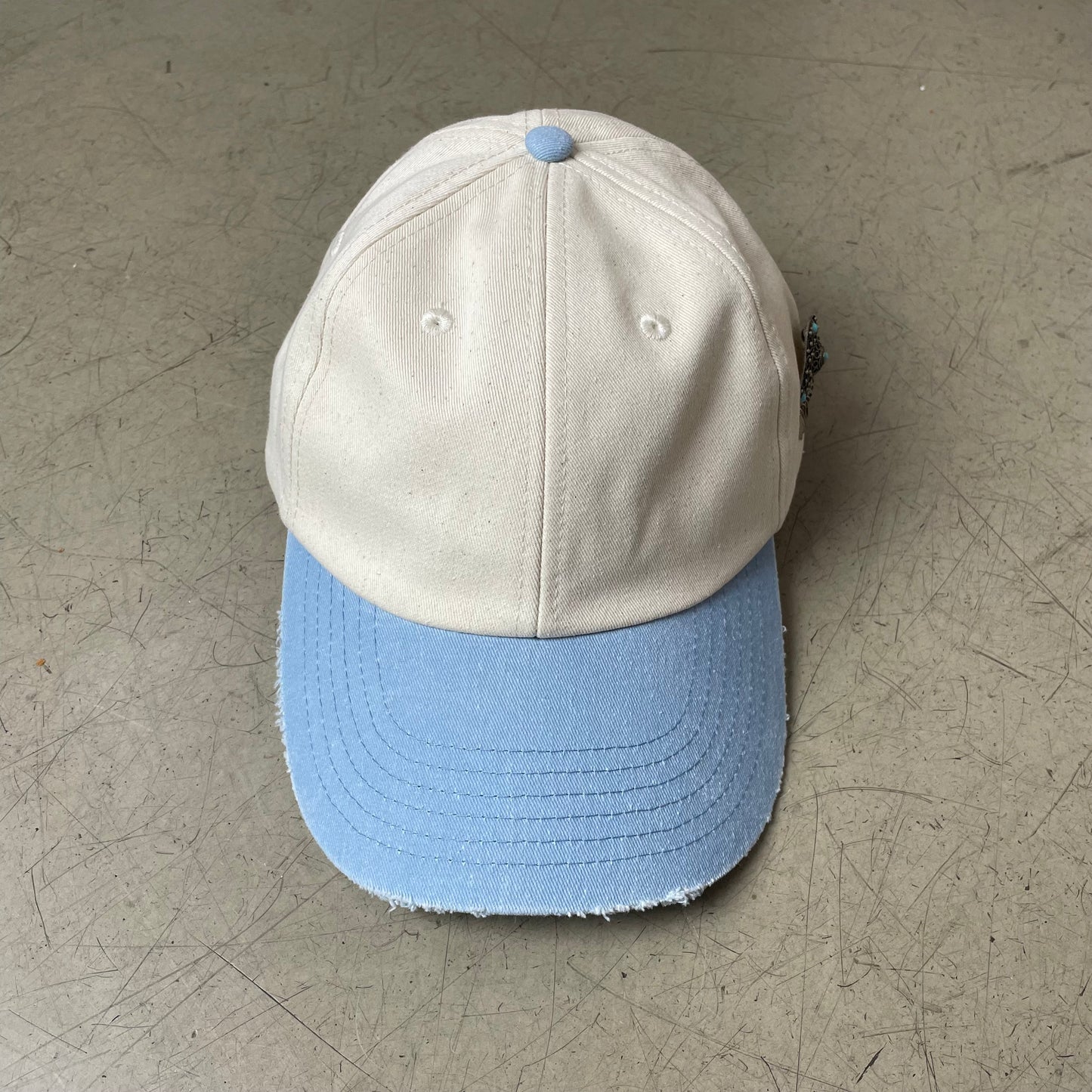 925 Sterling Silver Antik Vintage Pin Canvas Cap blue beige